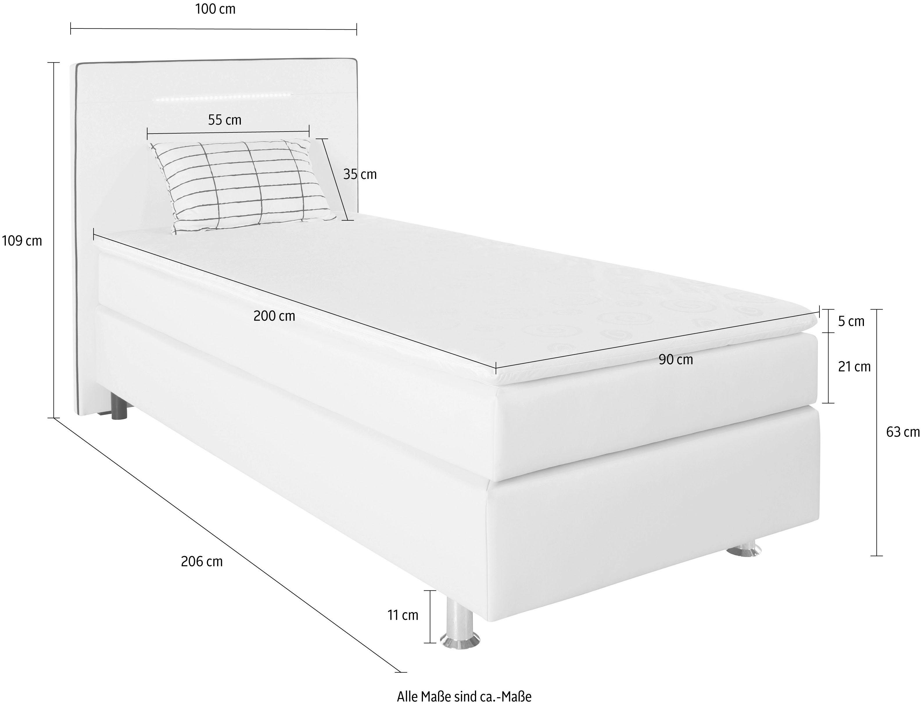 COLLECTION AB Boxspring London, inclusief topper en kussens, met LED-verlichting Boxspringbed verkrijgbaar in 90cmx200cm, 140cmx200cm & 180cmx200cm