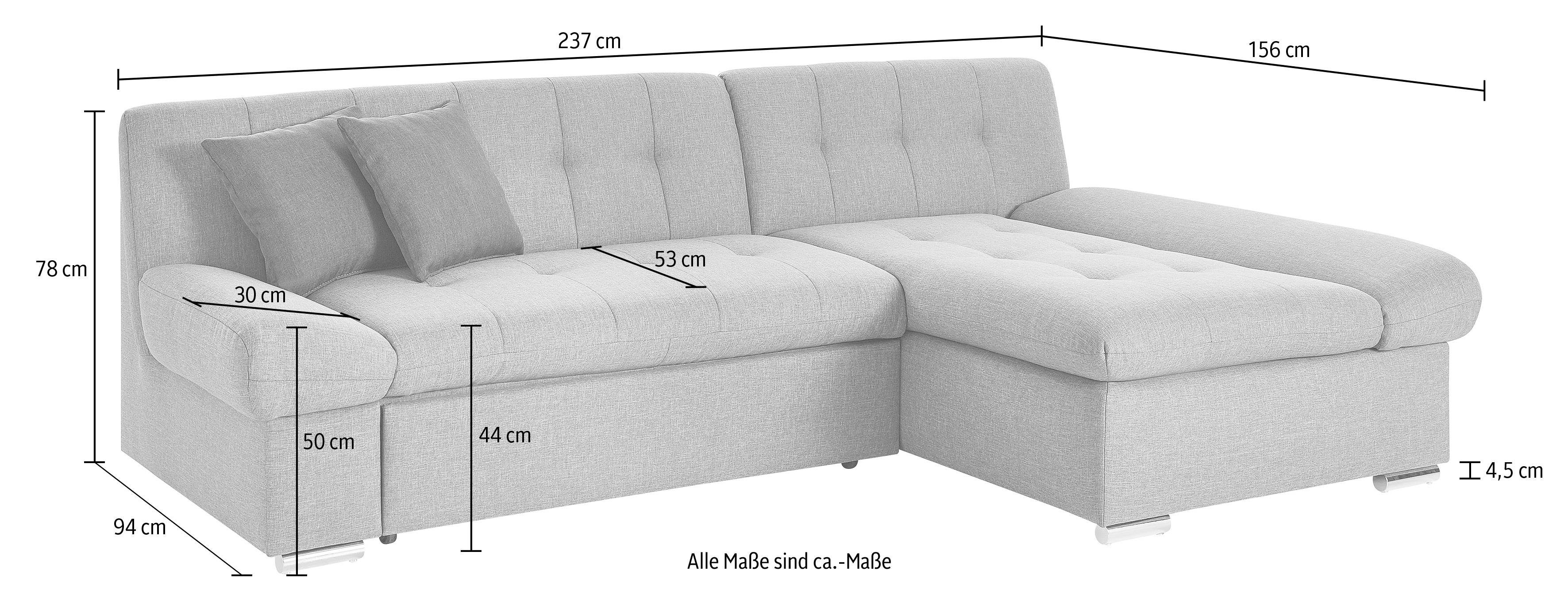 TRENDMANUFAKTUR Hoekbank Reggae, modern en comfortabel, actuele materiaalcombinatie, L-vorm