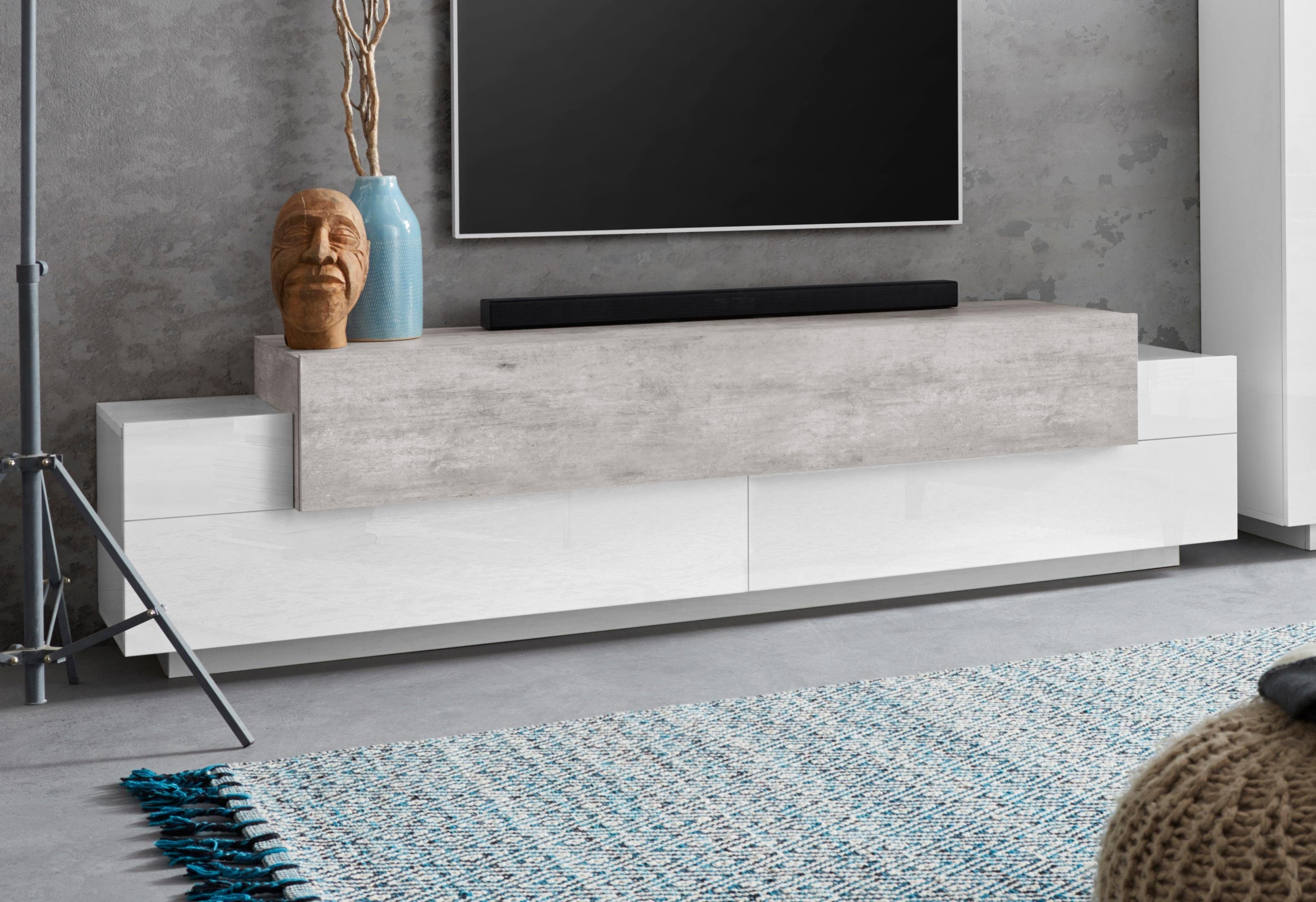 INOSIGN Tv-meubel Coro, lowboard, TV-commode, TV-meubelen, TV-bank met 3 kleppen waarvan 2 met push-to-open functie, breedte 200 cm lowboards maat