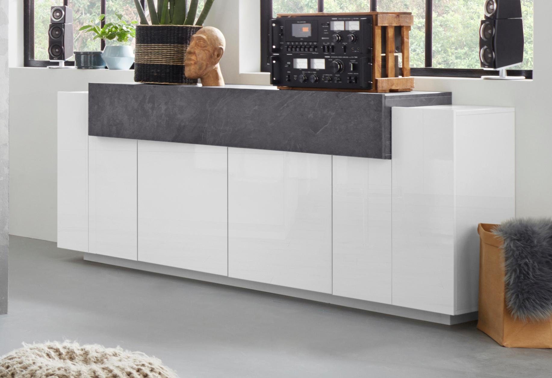 INOSIGN Dressoir Coro, commode, kast, buffet, greeploos met legplanken 1 klep, 4 deuren, dubbele diepte, bxdxh 200x45x85,6 cm dressoirs maat