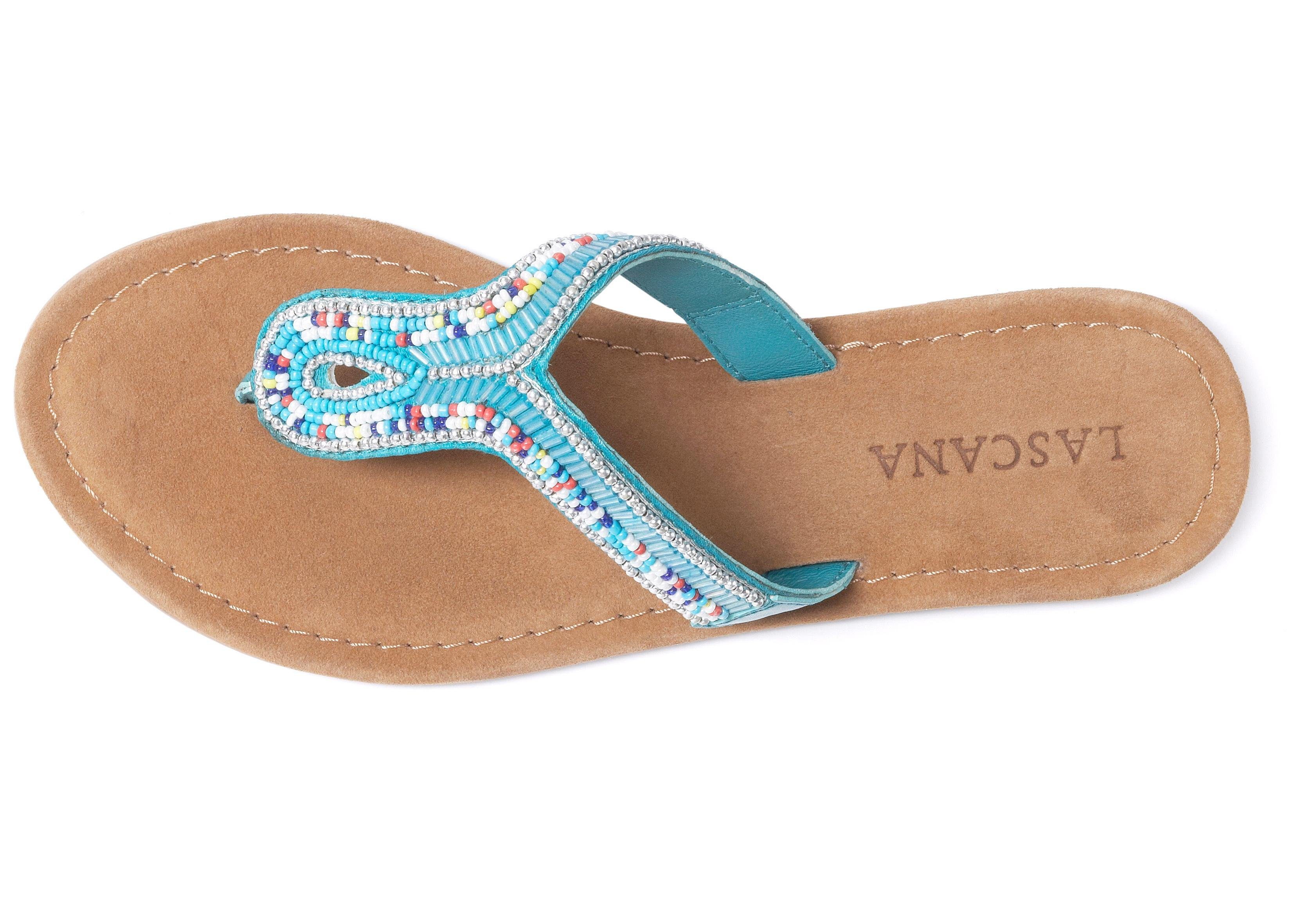 Lascana Teenslippers Sandaal, pantoletten van leer met sierparels