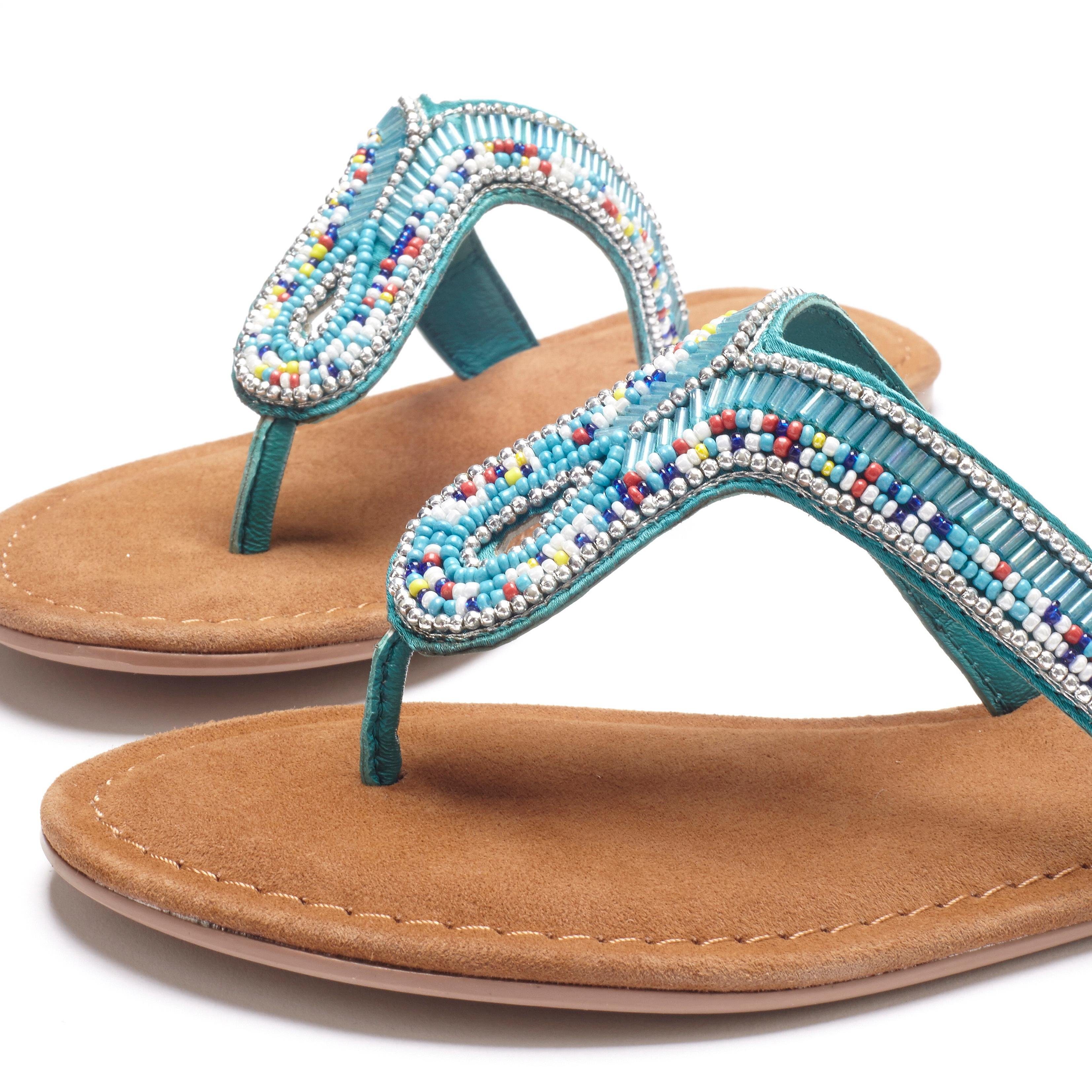 Lascana Teenslippers Sandaal, pantoletten van leer met sierparels