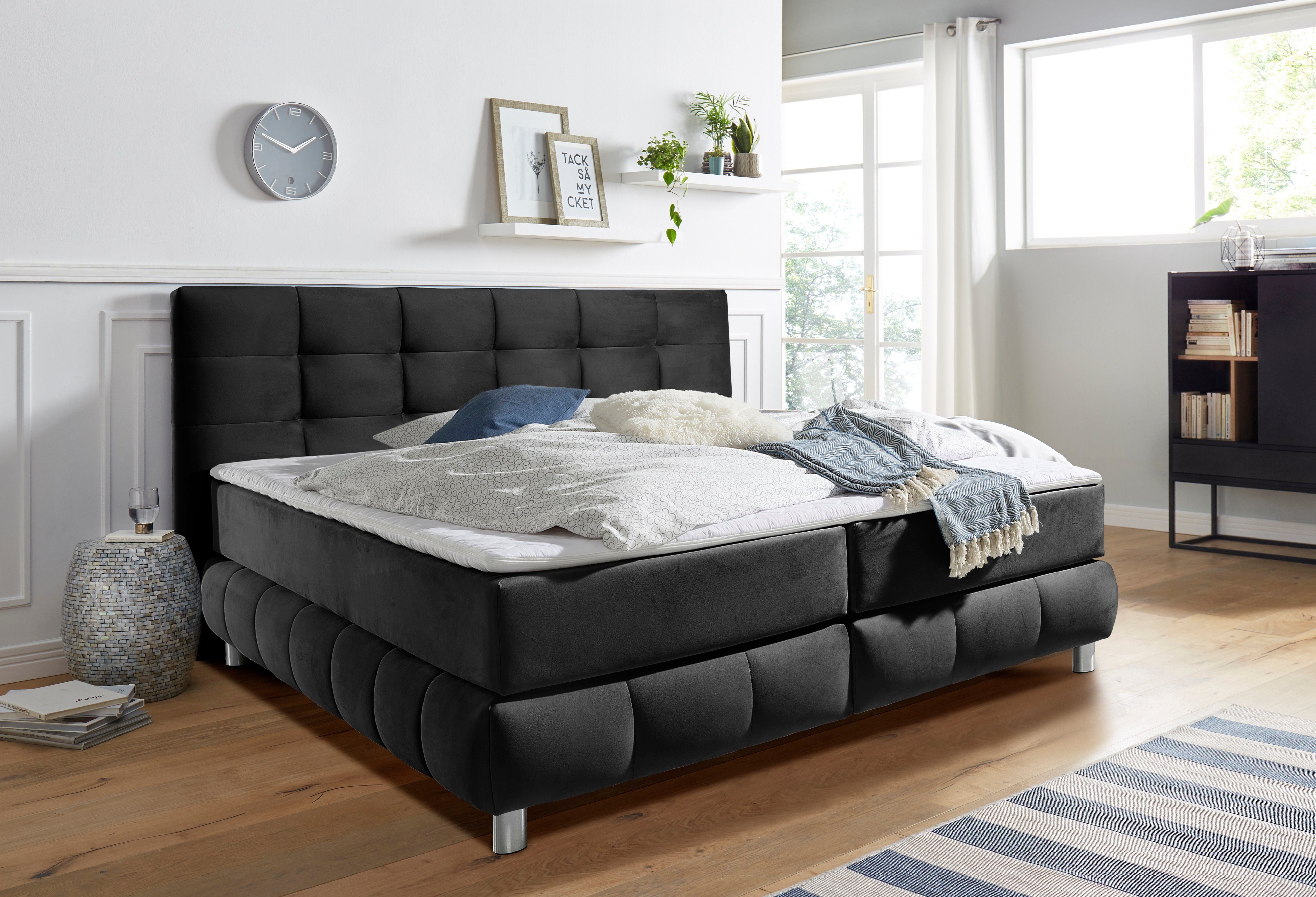 andas Boxspring Salo XXL in fluwelige look of structuurstof, 6 breedten in extra lang 220 cm, 4 hardheden boxsprings grijs