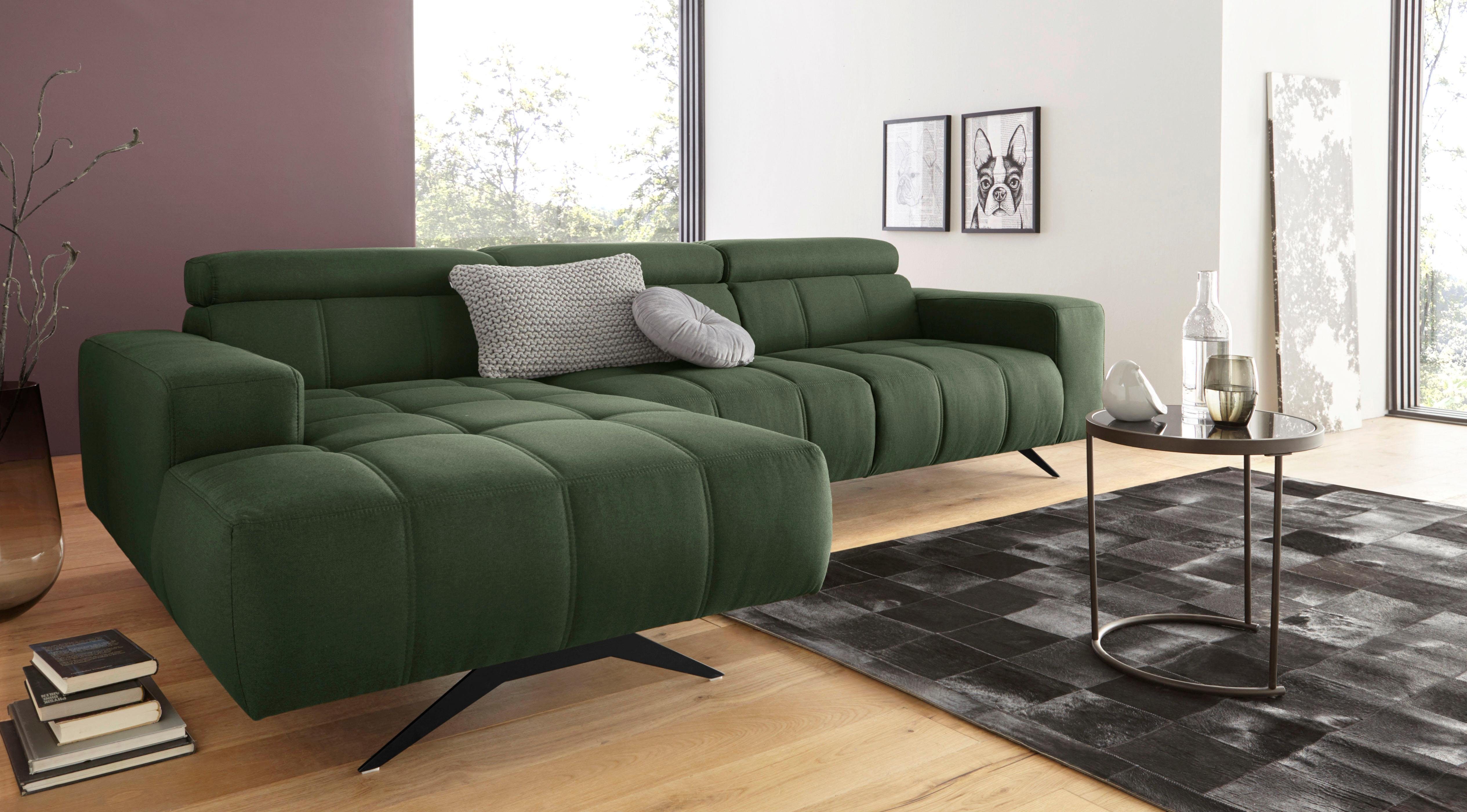 DOMO collection Hoekbank Trento L-vorm, met sledevoet of enkele voet naar keuze met verstelbare hoofdsteun, récamier links/rechts bestelbaar