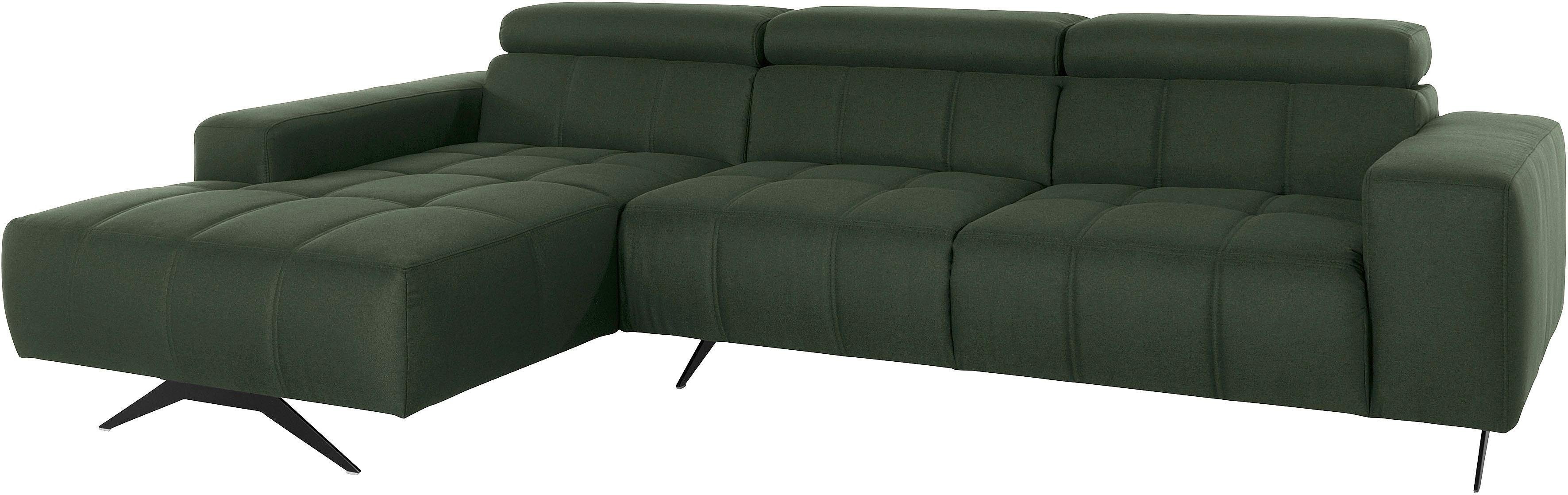 DOMO collection Hoekbank Trento L-vorm, met sledevoet of enkele voet naar keuze met verstelbare hoofdsteun, récamier links/rechts bestelbaar