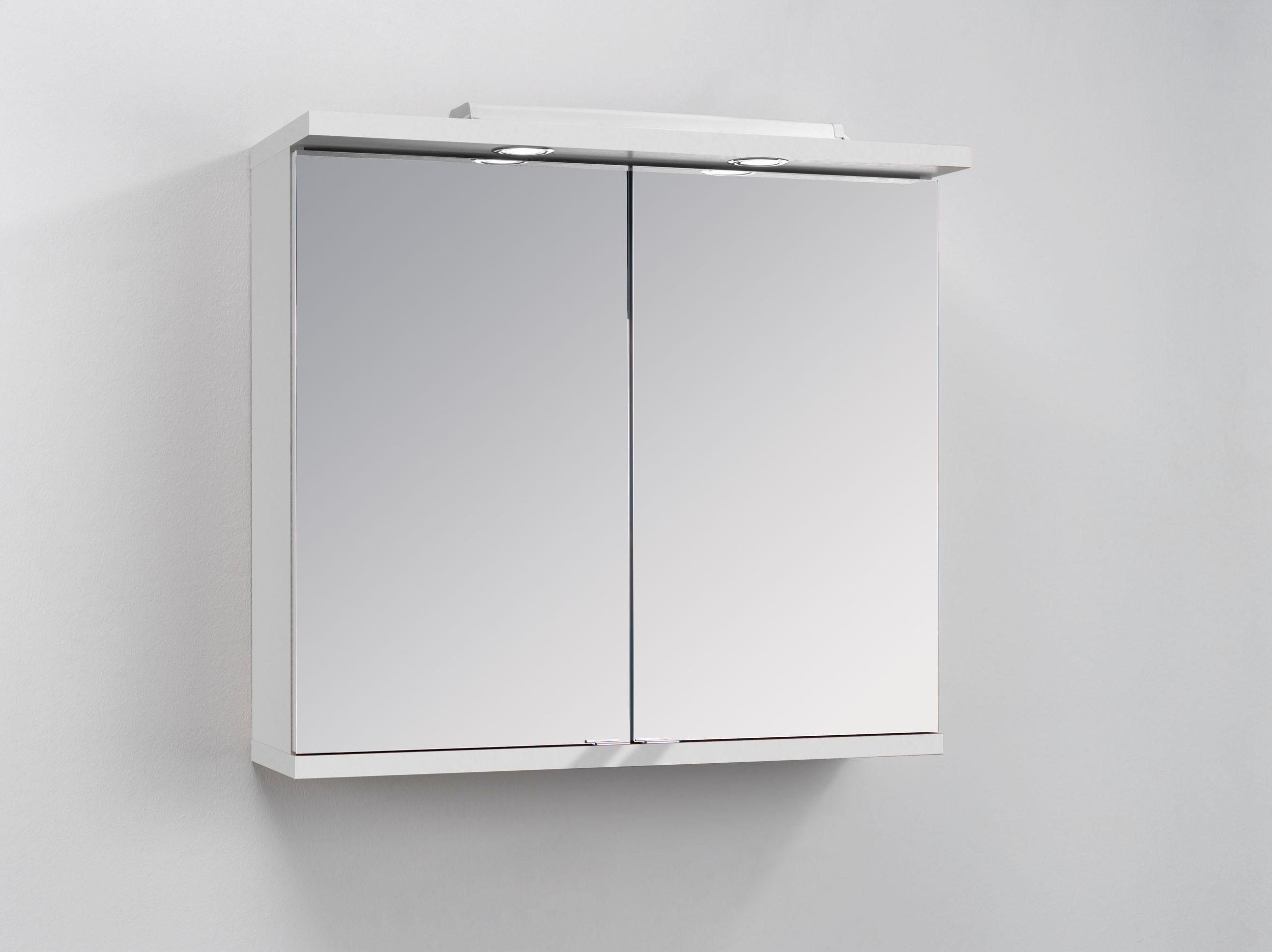 Homexperts Spiegelkast Nusa Breedte 80 cm, met ledverlichting en schakelaar-stopcontactbox, achter de spiegeldeuren praktische legplanken