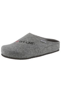 tofee pantoffels met een opschrift "#off-line!" grijs