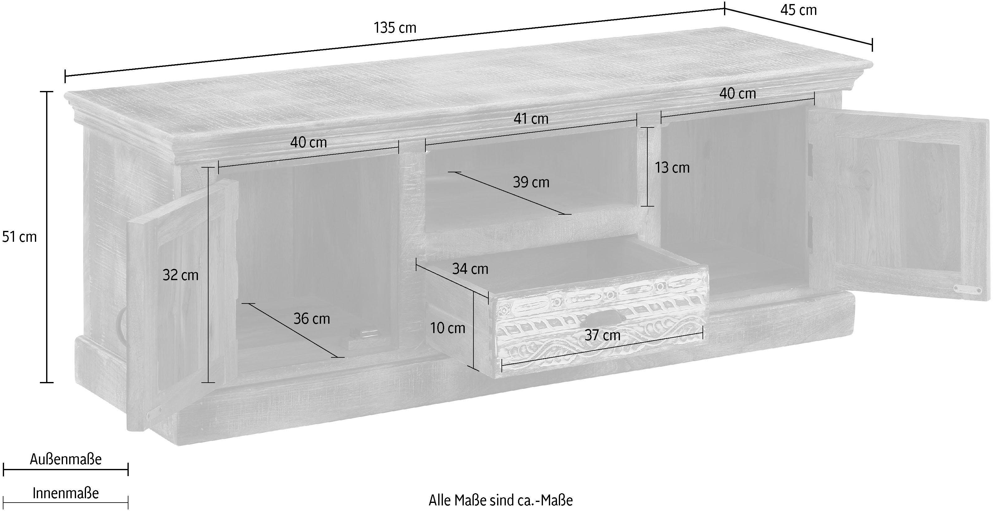 Home affaire Tv-meubel Maneesh Commode van massief mango hout met opbergruimtes, breedte 135cm