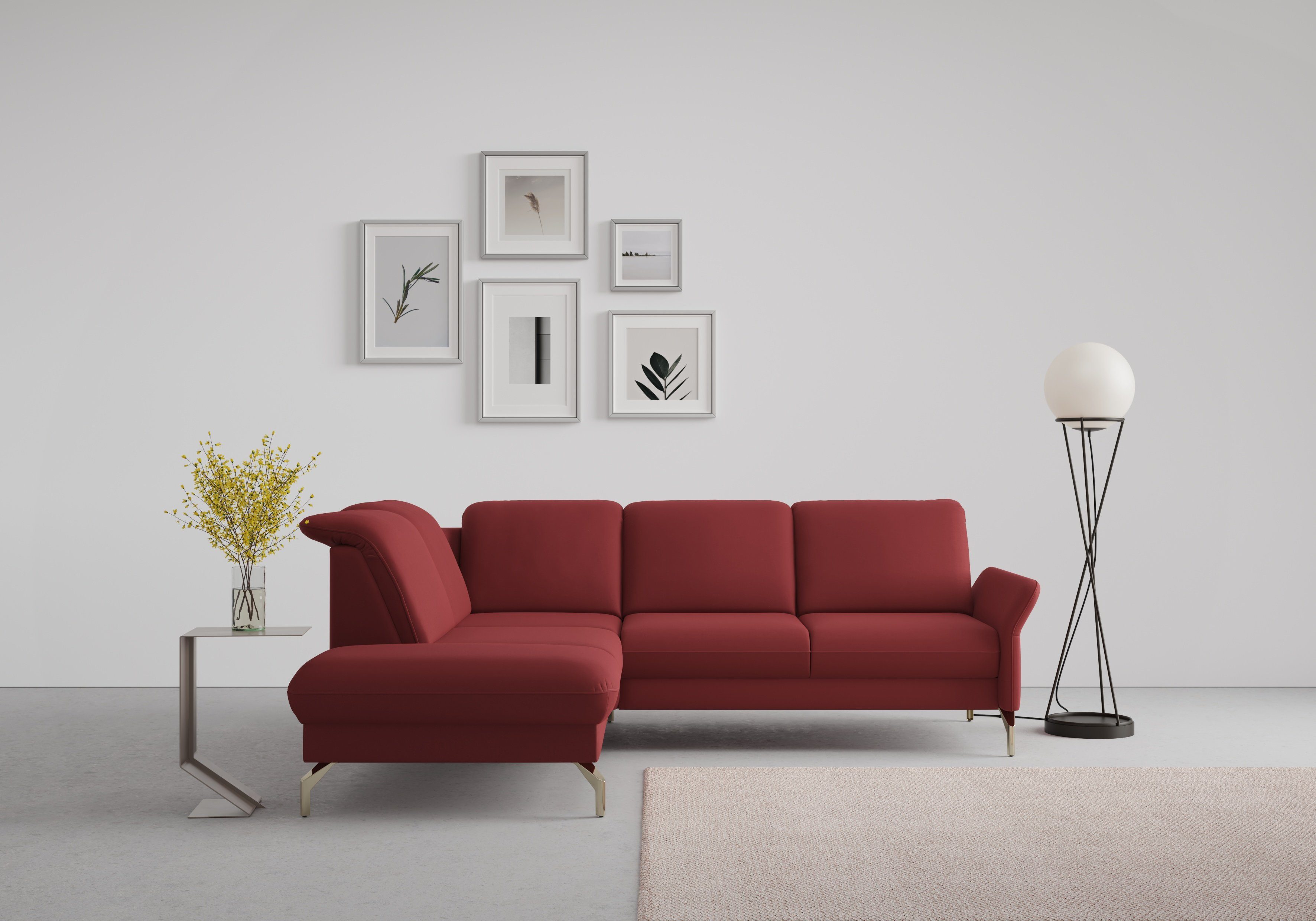 sit&more Hoekbank Fashion L-vorm naar keuze met verstelbare hoofdsteun, uittrekzitting, motorisch, nikkel poten