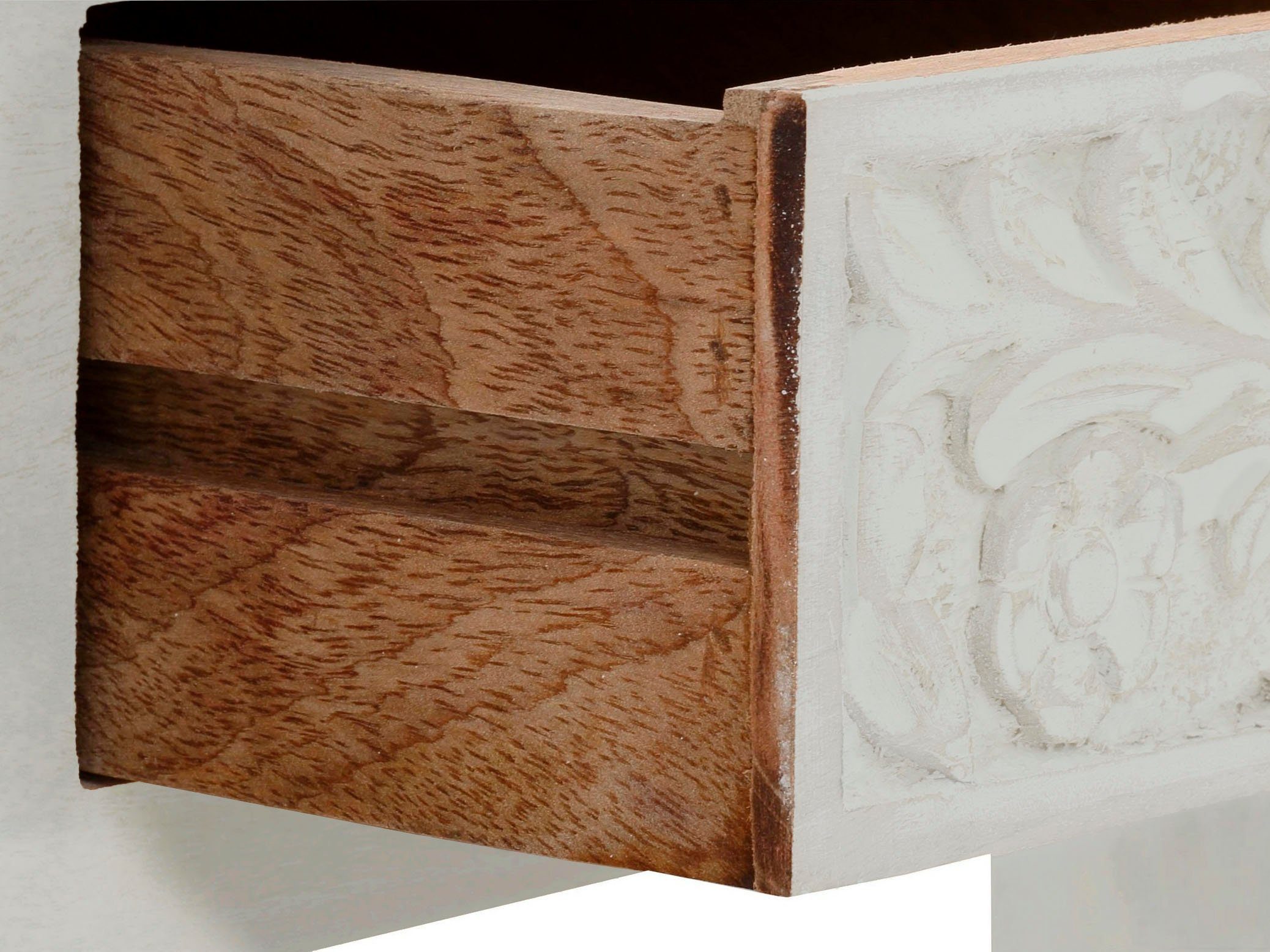 Home affaire Bureau Lavin Mangohout, met decoratief houtsnijwerk, met de hand gemaakt, breedte 111 cm