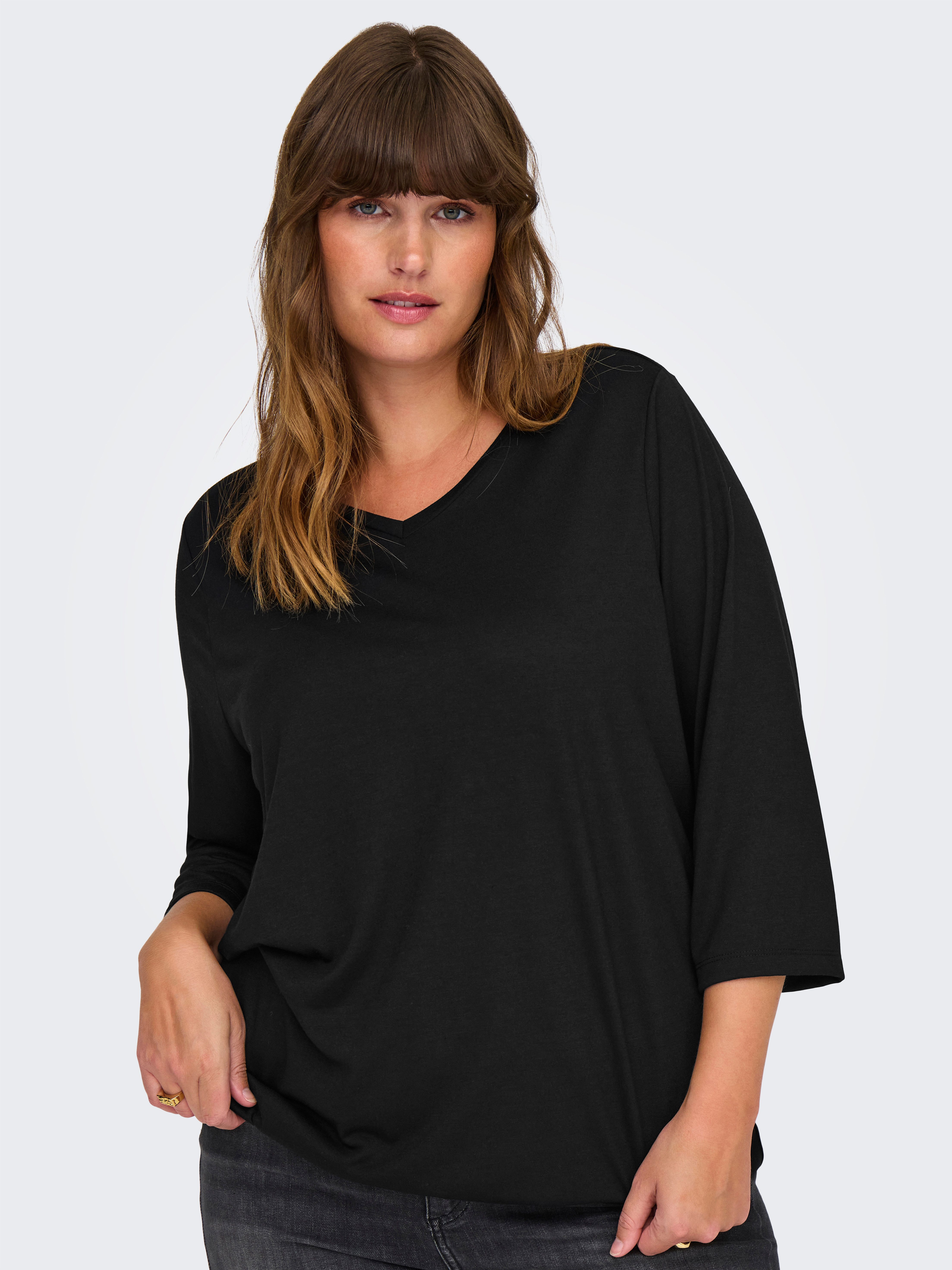 ONLY CARMAKOMA Shirt met 3/4 mouwen CARCARLINNE V-NECK 3/4 TOP JRS BF