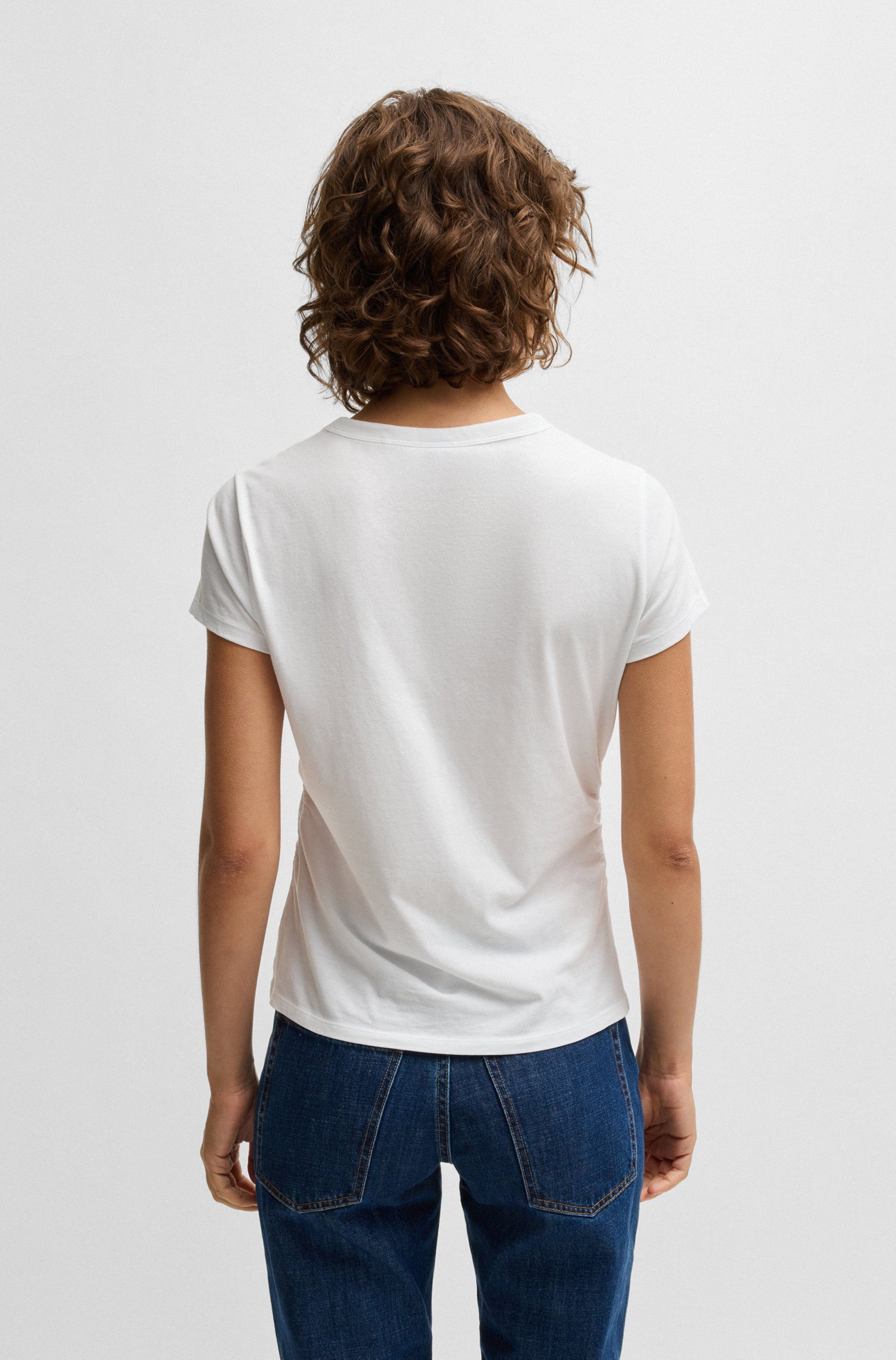 Boss Orange T-shirt C_Endora met plooien, glinsterende badge