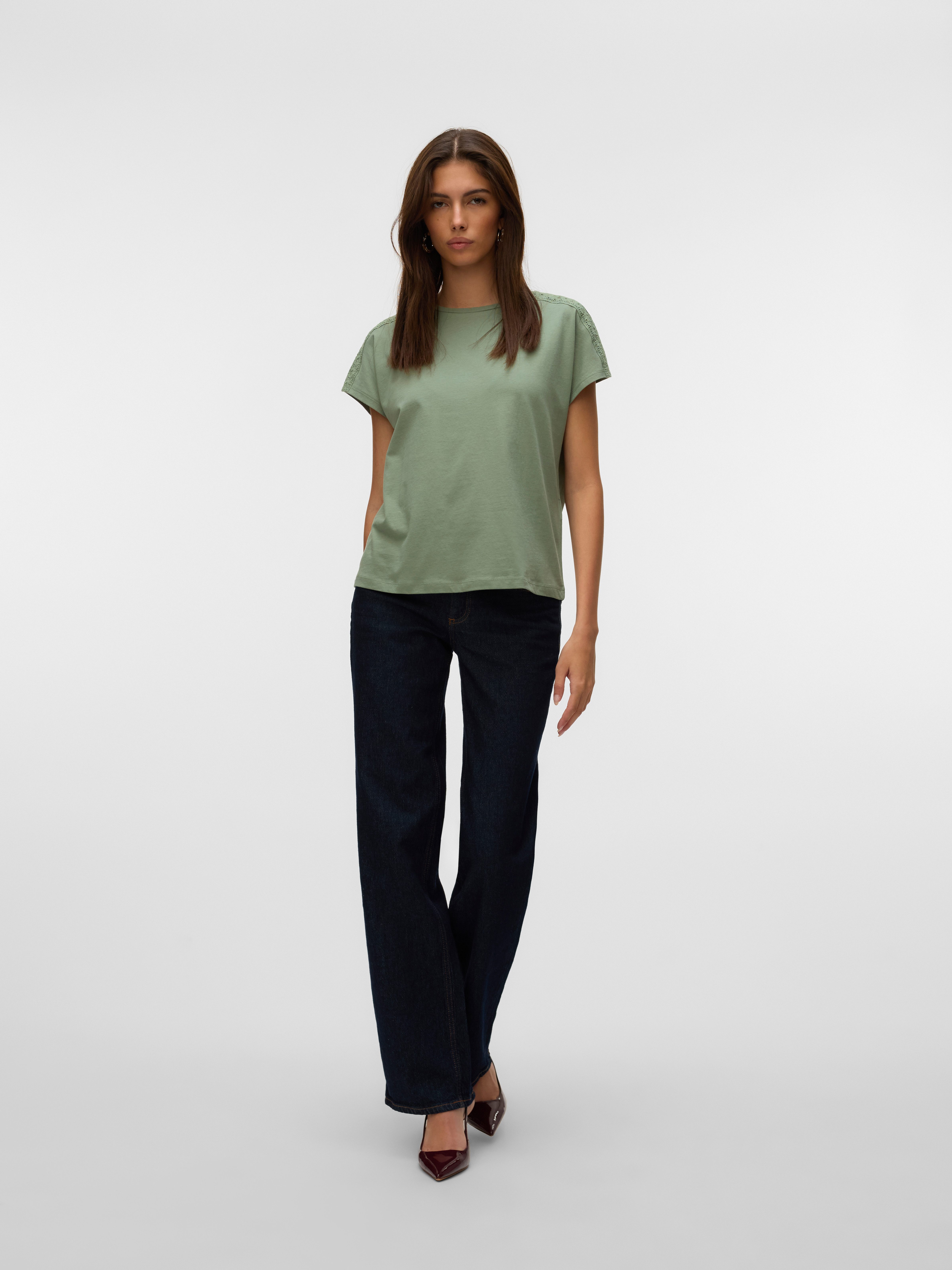 Vero Moda Shirt met korte mouwen VMEMMY SS LACE TAPE TOP JRS GA NOOS