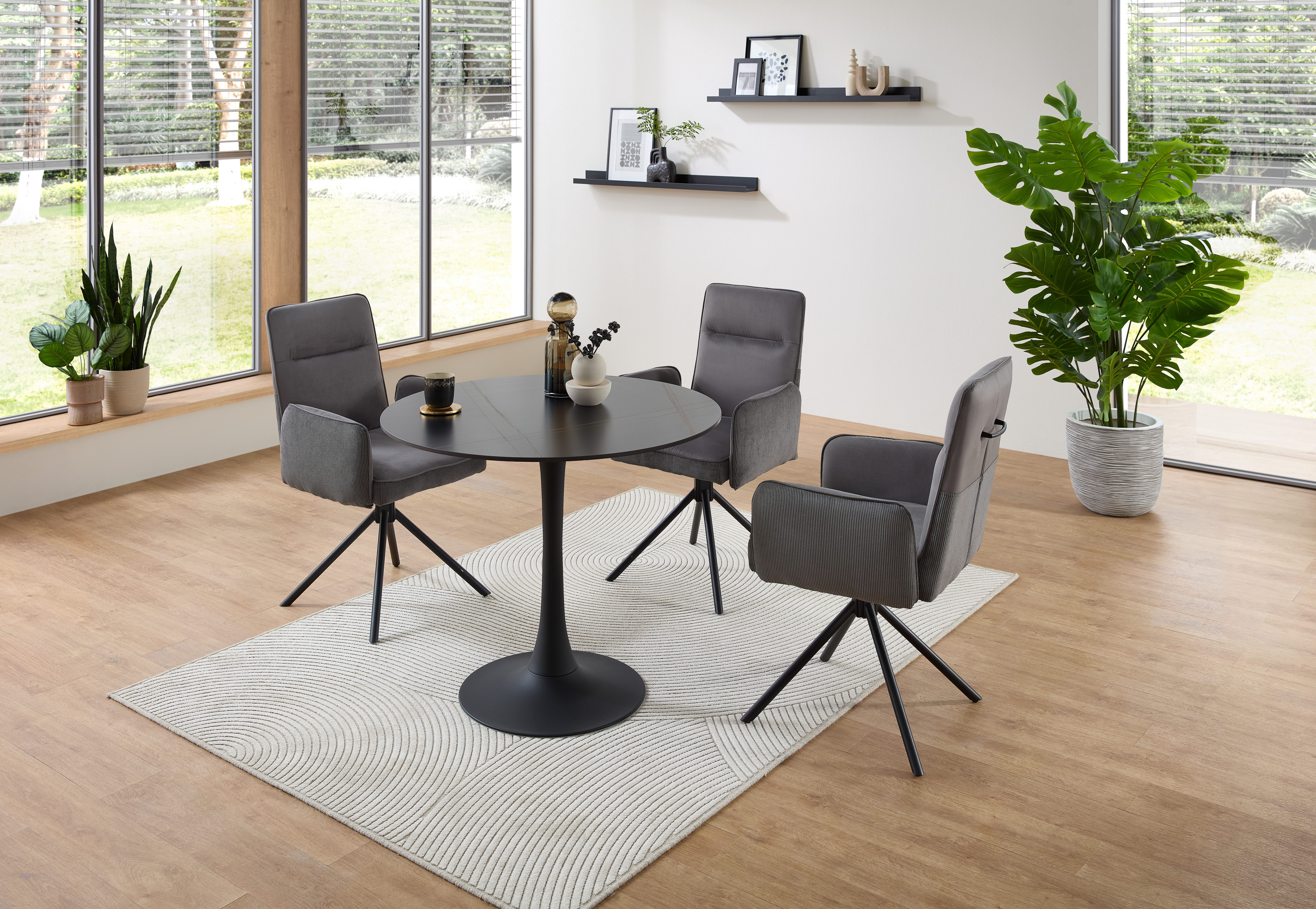 Stolkom Eettafel Josh ronde eettafel keramiek, gemarmerd, BxH 90x75 cm Keramische oppervlakte gemarmerd, keuze uit wit, grijs of zwart