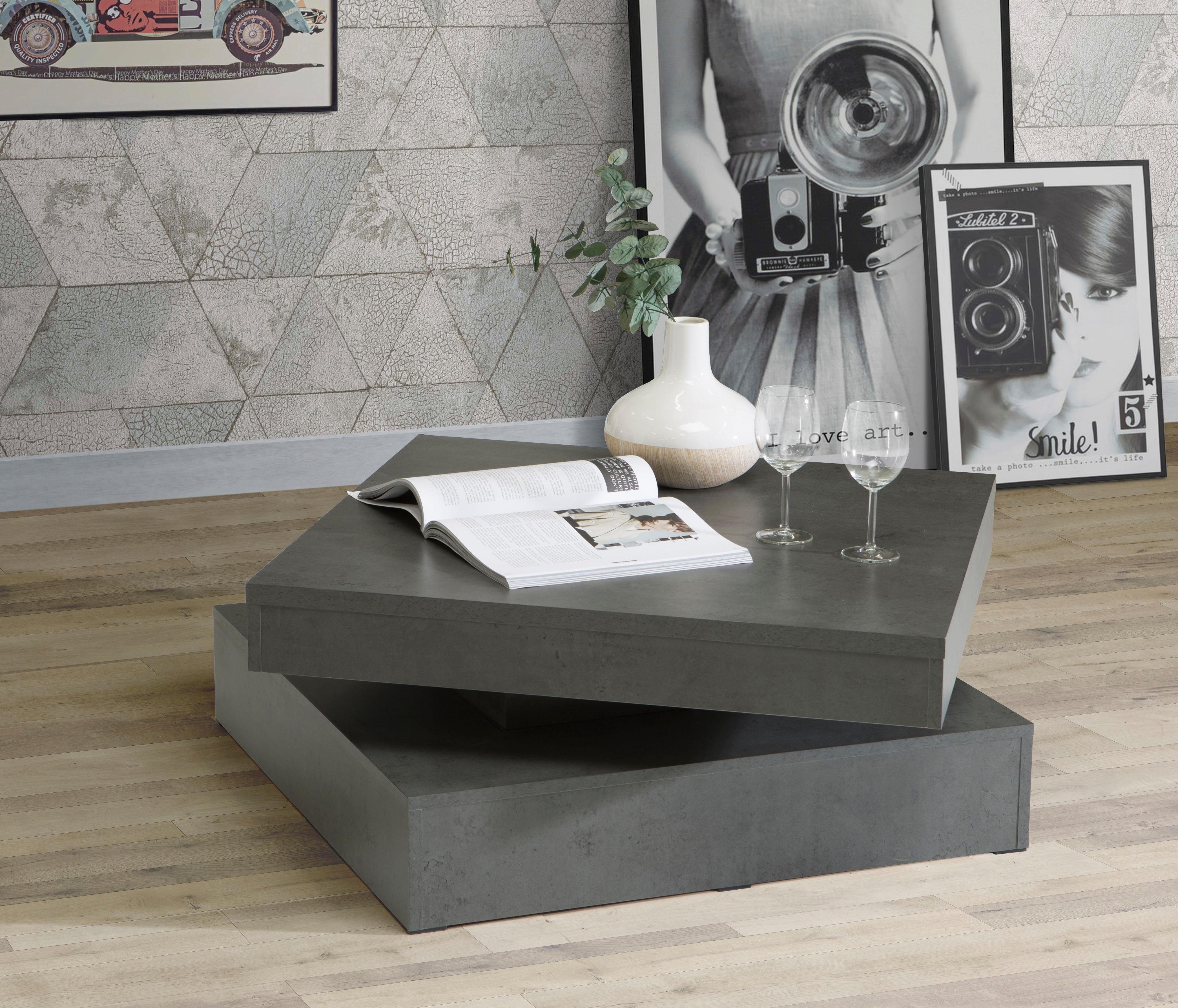 forte salontafel met functie, draaibaar tafelblad, breedte ca. 78x78 cm grijs