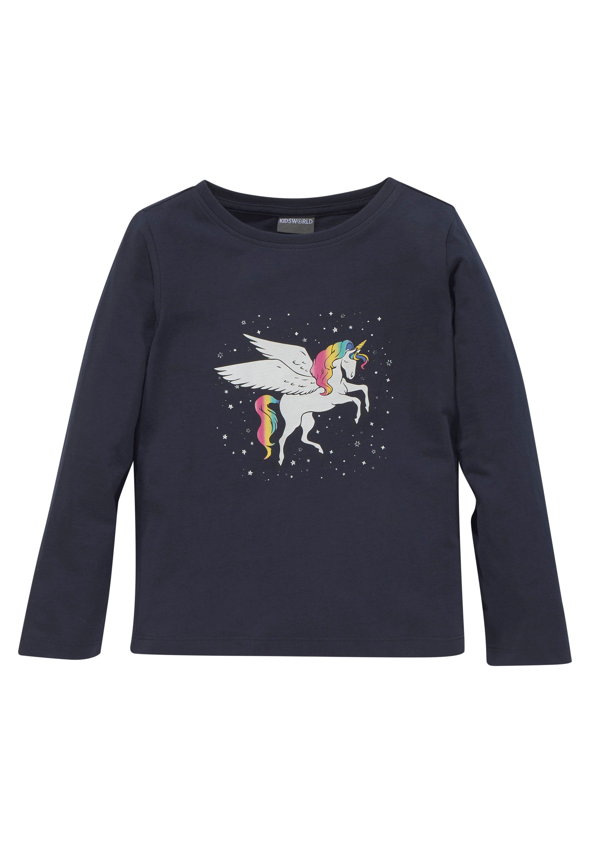 KIDSWORLD Shirt met lange mouwen Met leuke eenhoornprint lange mouwen, heuplange pasvorm, stijlvolle print