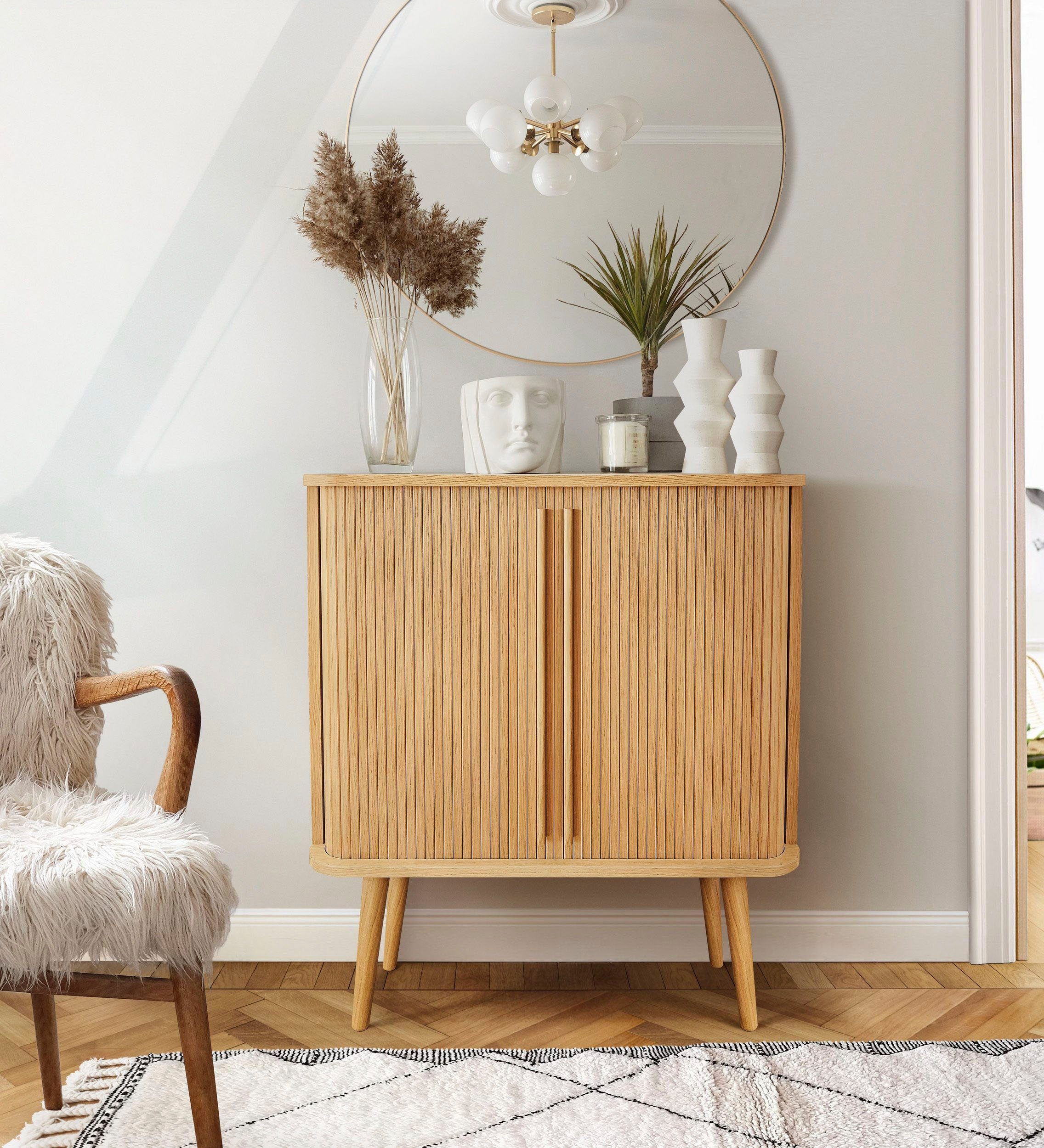 Woodman Highboard Rove Opbergkast bijzonder ontwerp, breedte 83 cm, met eikenfineer