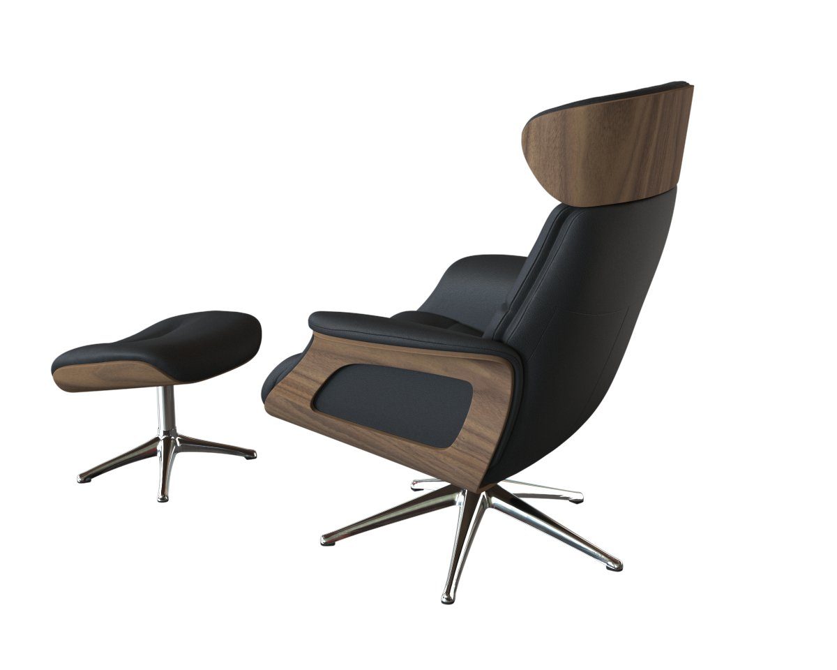 FLEXLUX Relaxfauteuil Clement relaxstoel, gestoffeerde stoel, ligstoel, TV-stoel, Rug- & hoofdverstelling, draaibaar, armleuning walnoot, voet aluminium