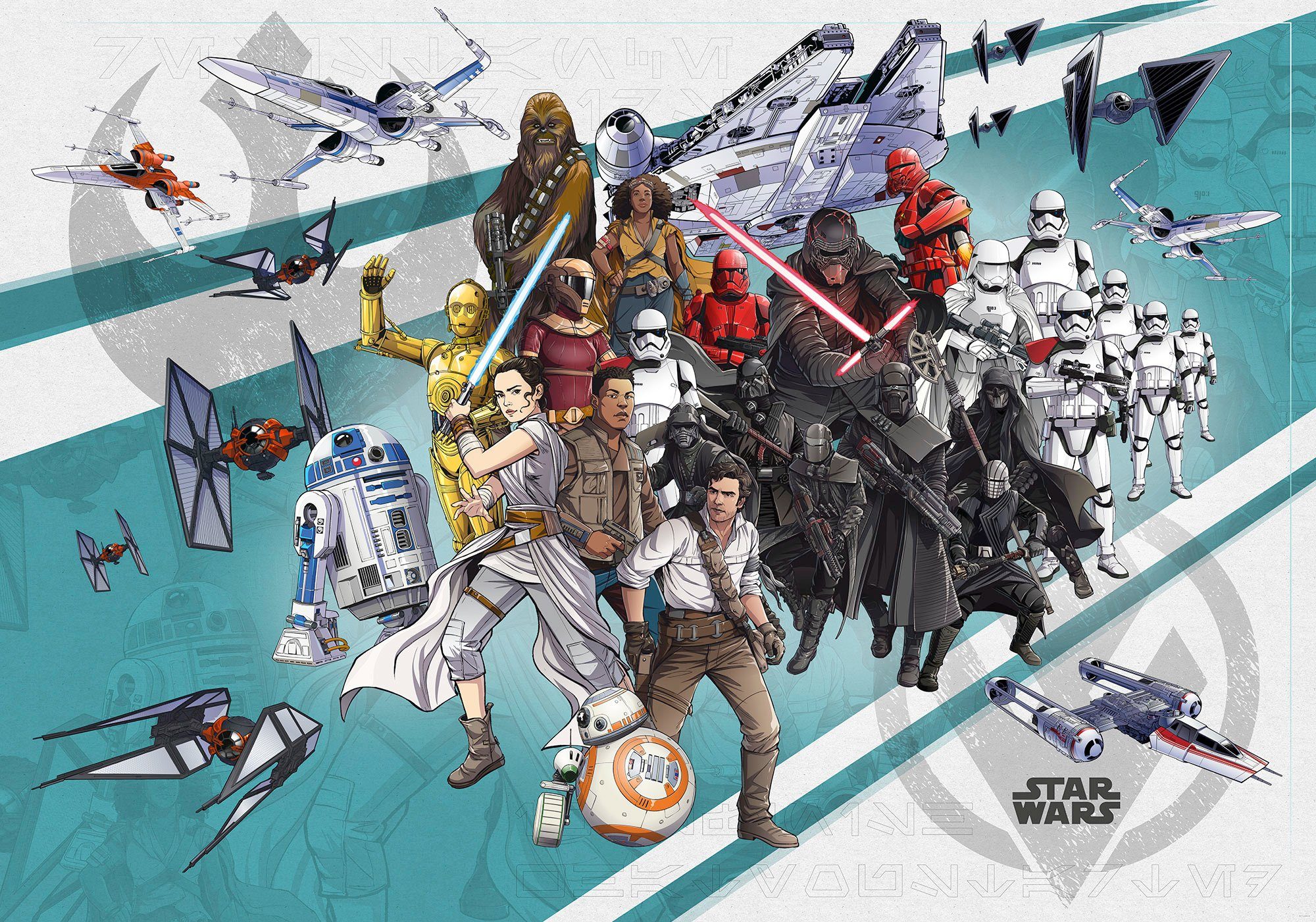 Komar fotobehang Star Wars Cartoon Collage Wide
