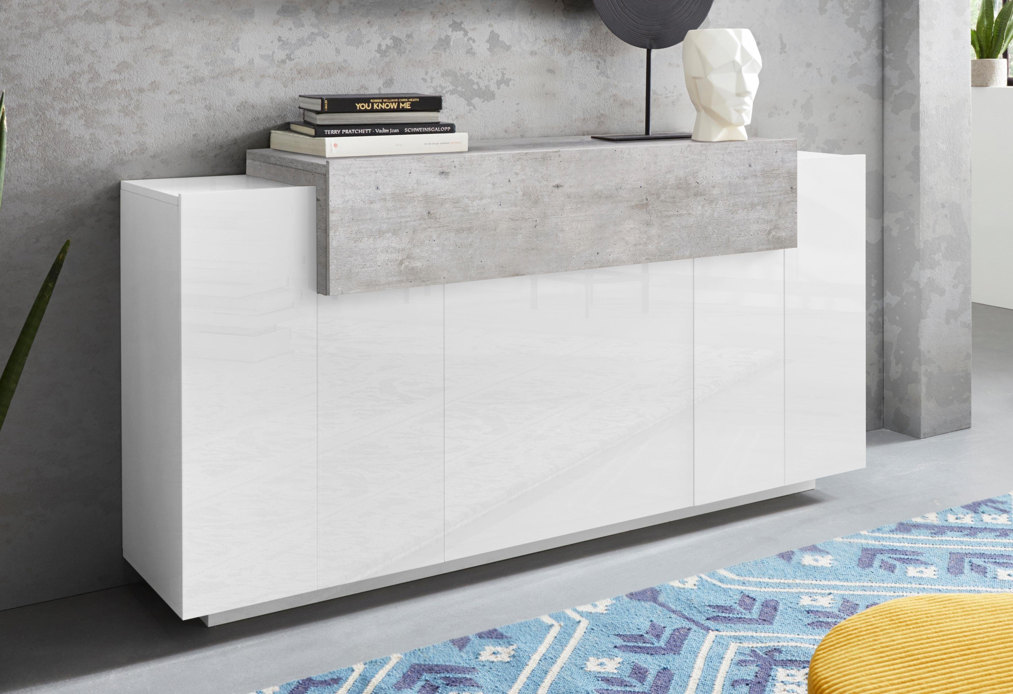 INOSIGN Dressoir Coro, commode, kast, buffet, greeploos met legplanken met 1 klep, 3 deuren, dubbele diepte bxdxh 160x45x85,6 cm dressoirs maat