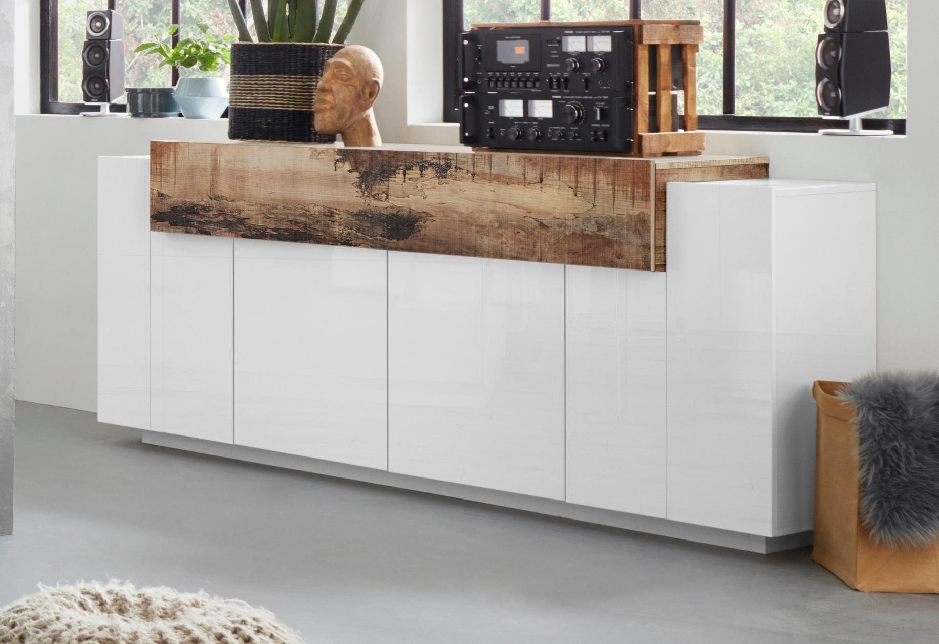 INOSIGN Dressoir Coro, commode, kast, buffet, greeploos met legplanken 1 klep, 4 deuren, dubbele diepte, bxdxh 200x45x85,6 cm dressoirs maat