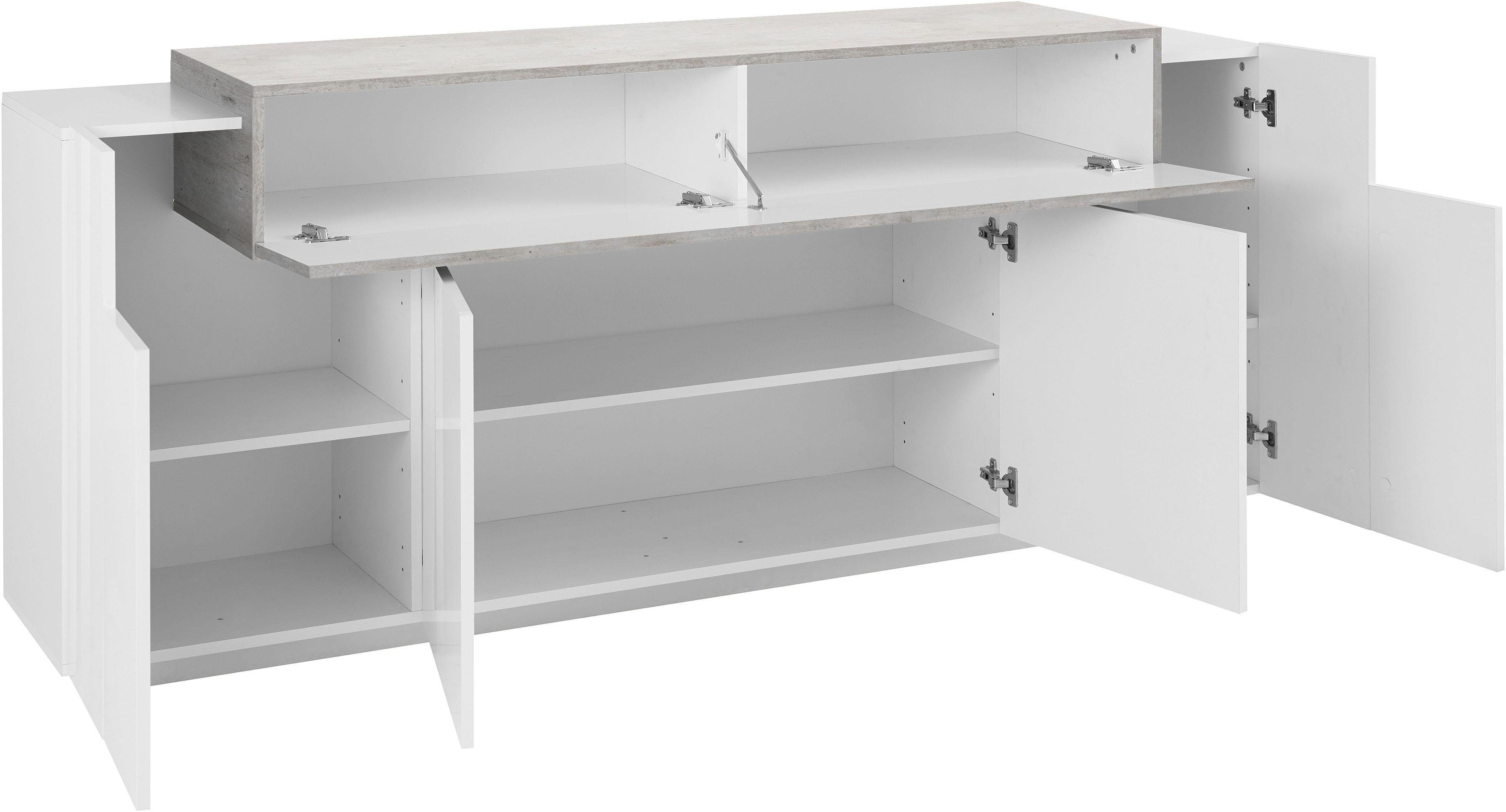 INOSIGN Dressoir Coro, commode, kast, buffet, greeploos met legplanken 1 klep, 4 deuren, dubbele diepte, bxdxh 200x45x85,6 cm