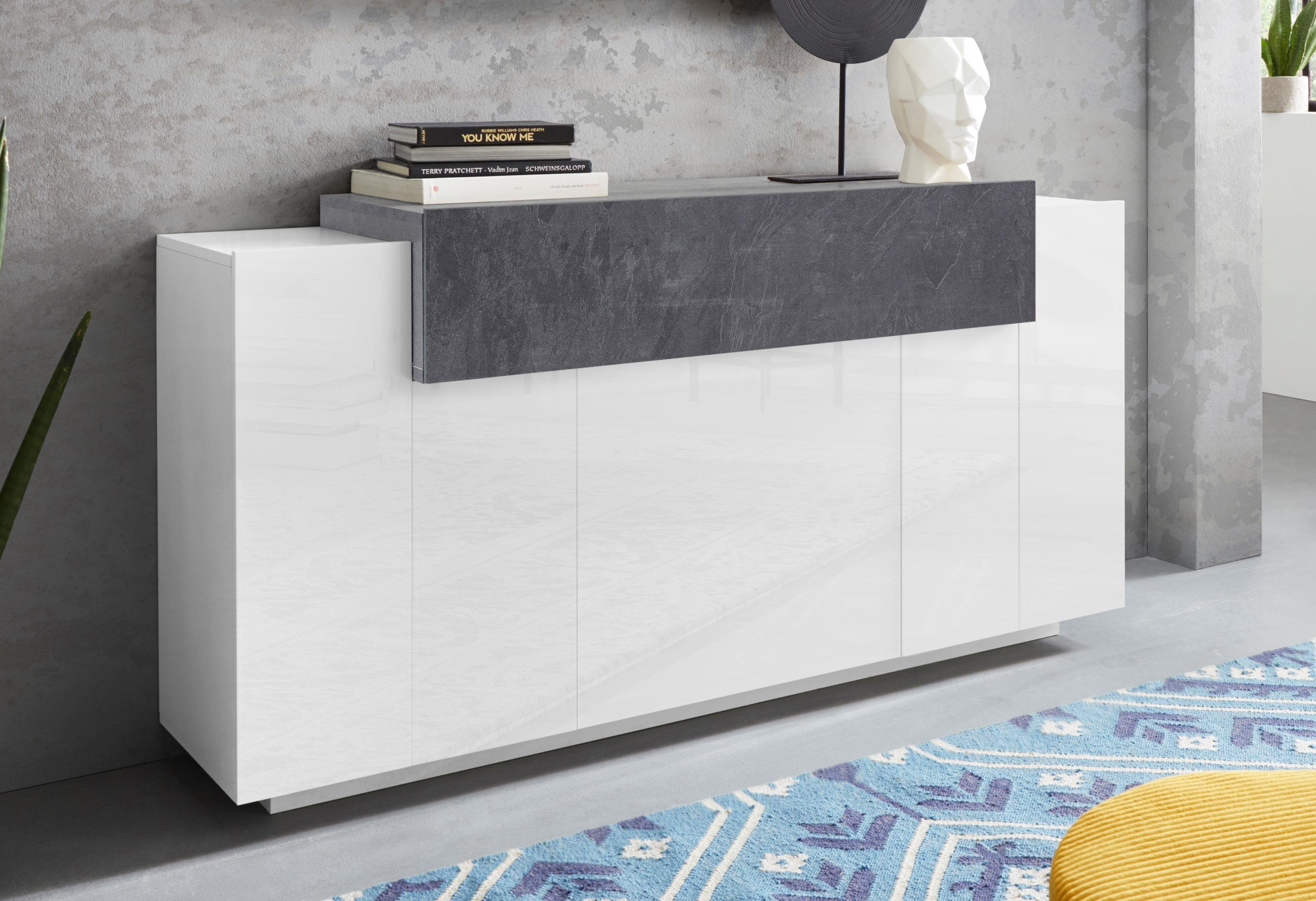 INOSIGN Dressoir Coro, commode, kast, buffet, greeploos met legplanken met 1 klep, 3 deuren, dubbele diepte bxdxh 160x45x85,6 cm dressoirs maat