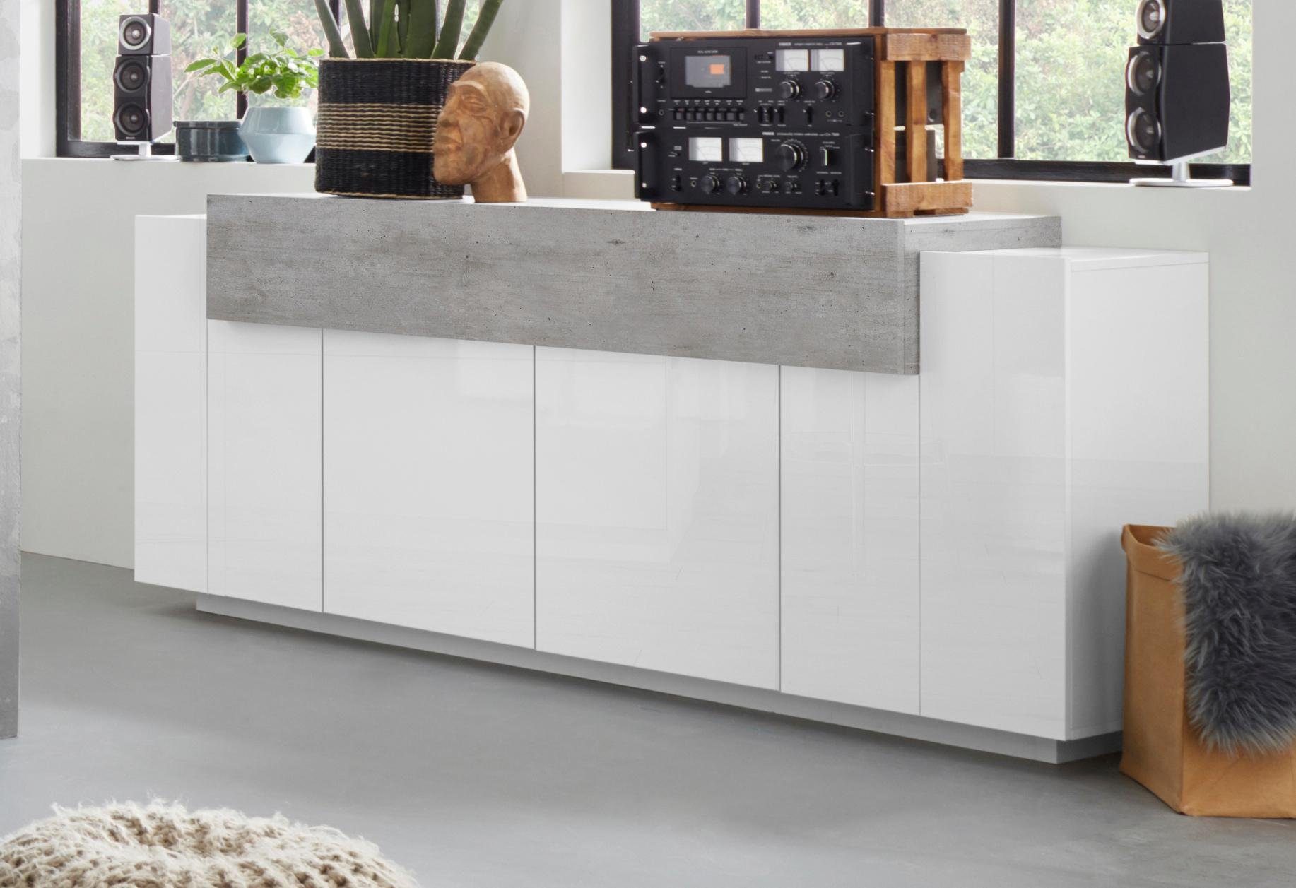 INOSIGN Dressoir Coro, commode, kast, buffet, greeploos met legplanken 1 klep, 4 deuren, dubbele diepte, bxdxh 200x45x85,6 cm dressoirs maat