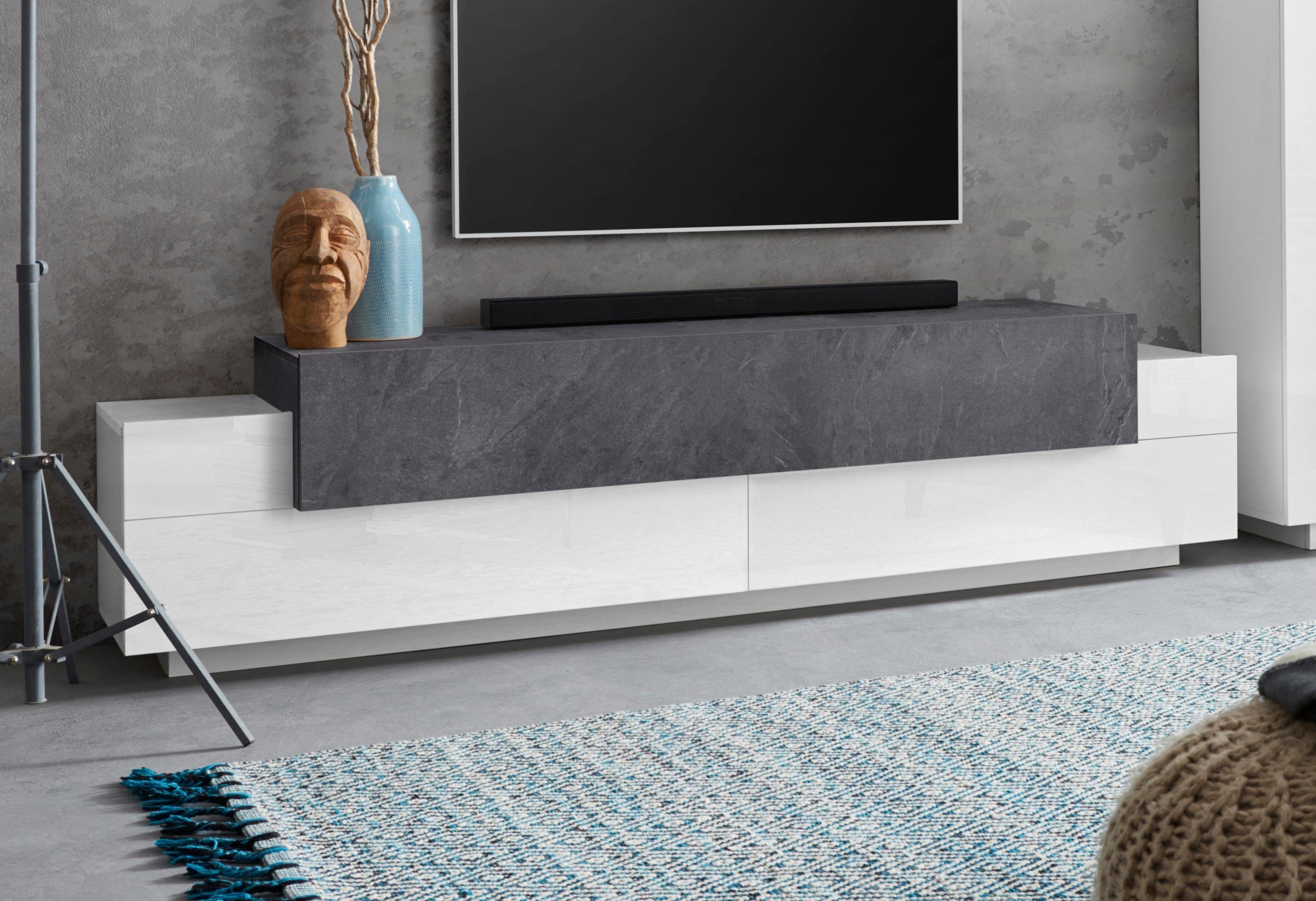 INOSIGN Tv-meubel Coro, lowboard, TV-commode, TV-meubelen, TV-bank met 3 kleppen waarvan 2 met push-to-open functie, breedte 200 cm lowboards maat