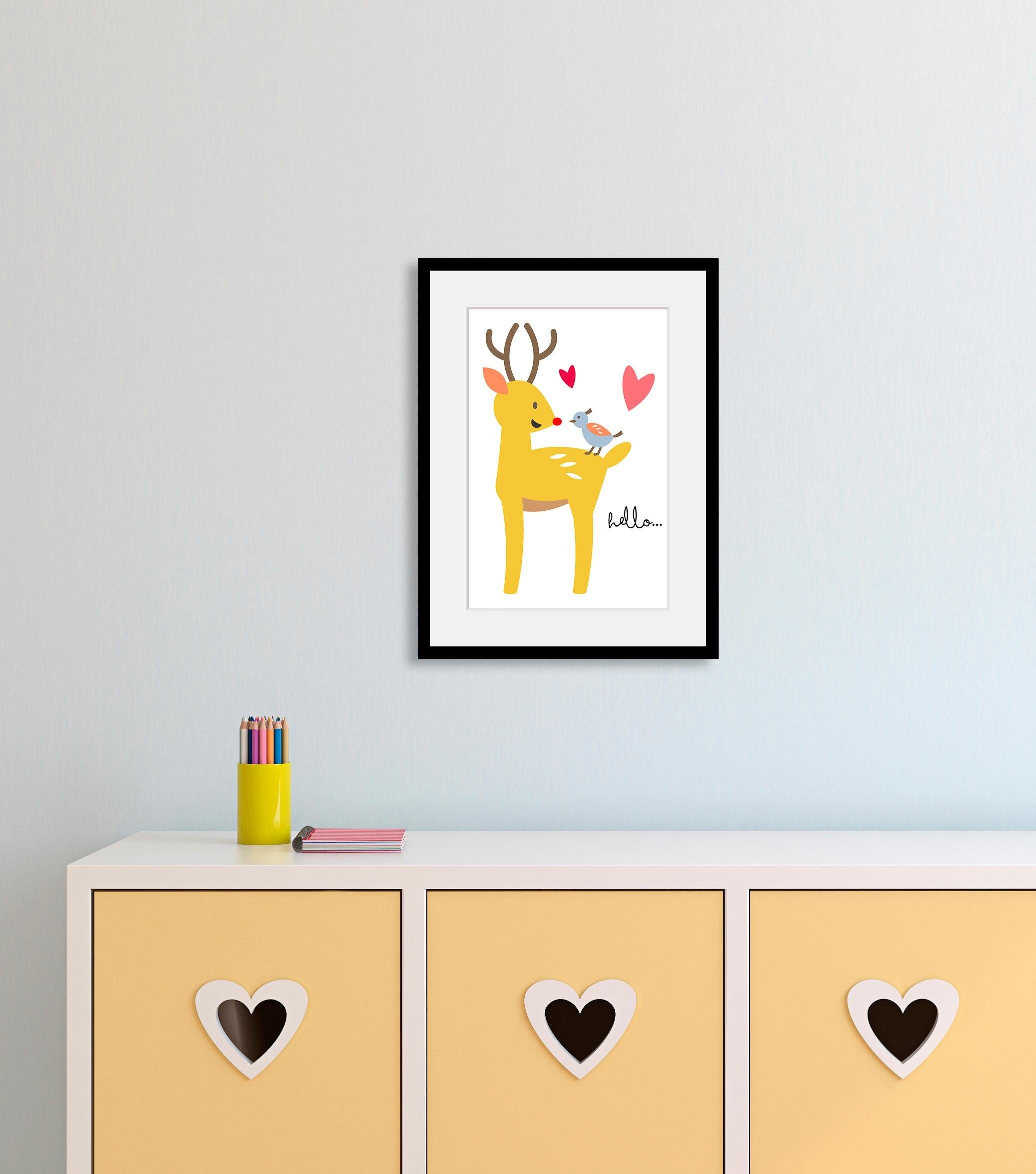 Home affaire Wanddecoratie Edelhert HD premium posterdruk incl. houten lijst