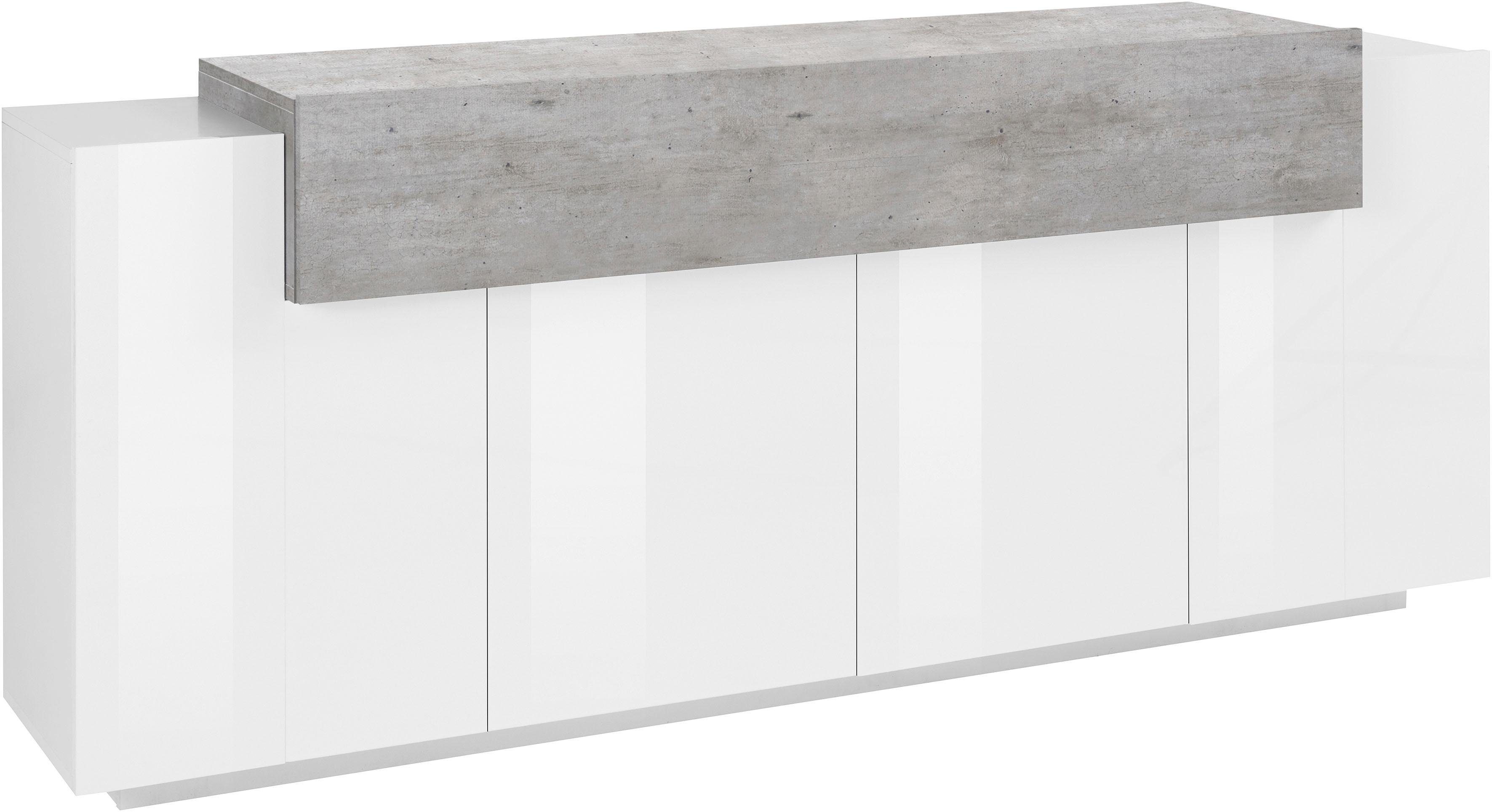 INOSIGN Dressoir Coro, commode, kast, buffet, greeploos met legplanken 1 klep, 4 deuren, dubbele diepte, bxdxh 200x45x85,6 cm