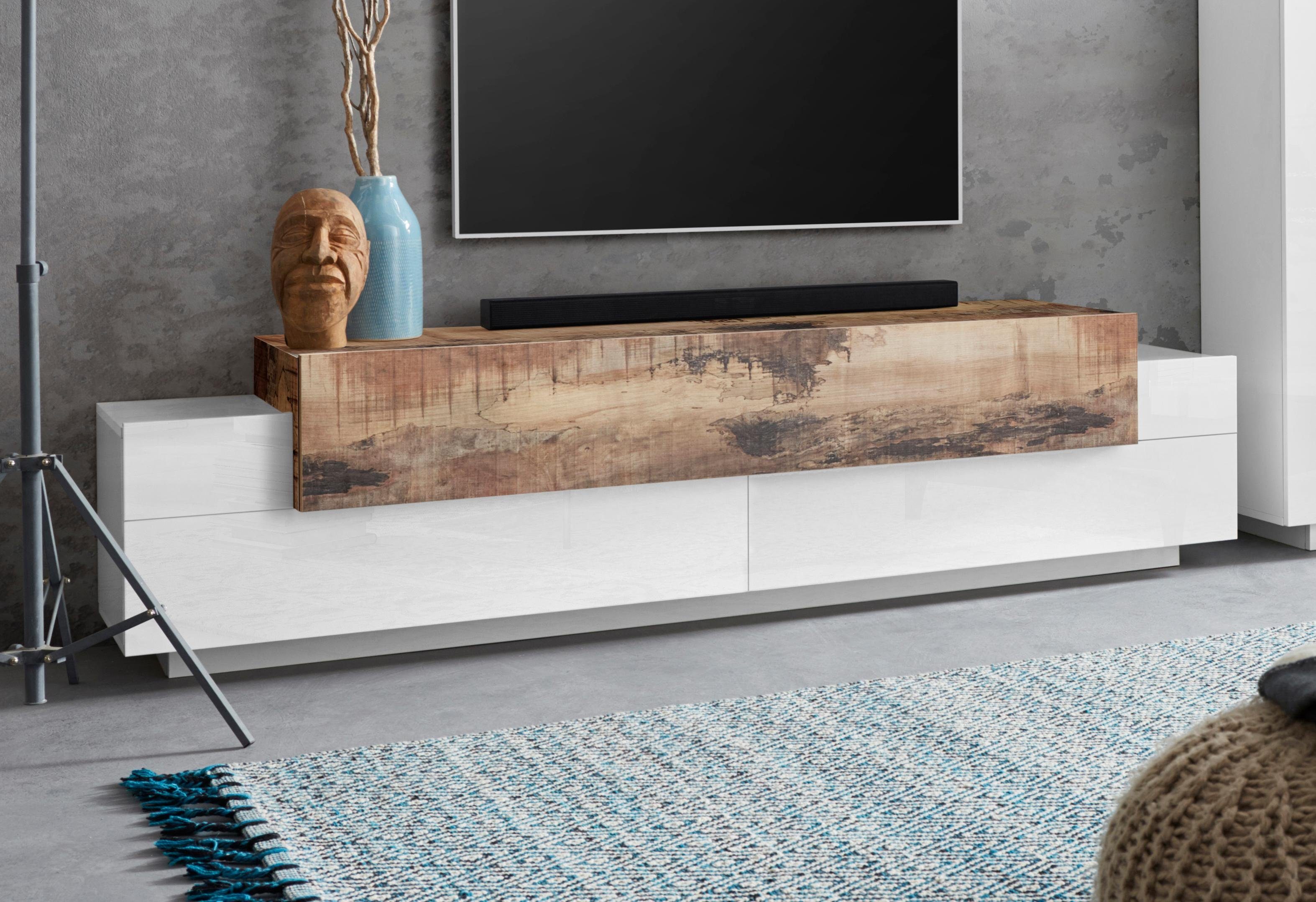 INOSIGN Tv-meubel Coro, lowboard, TV-commode, TV-meubelen, TV-bank met 3 kleppen waarvan 2 met push-to-open functie, breedte 200 cm lowboards maat