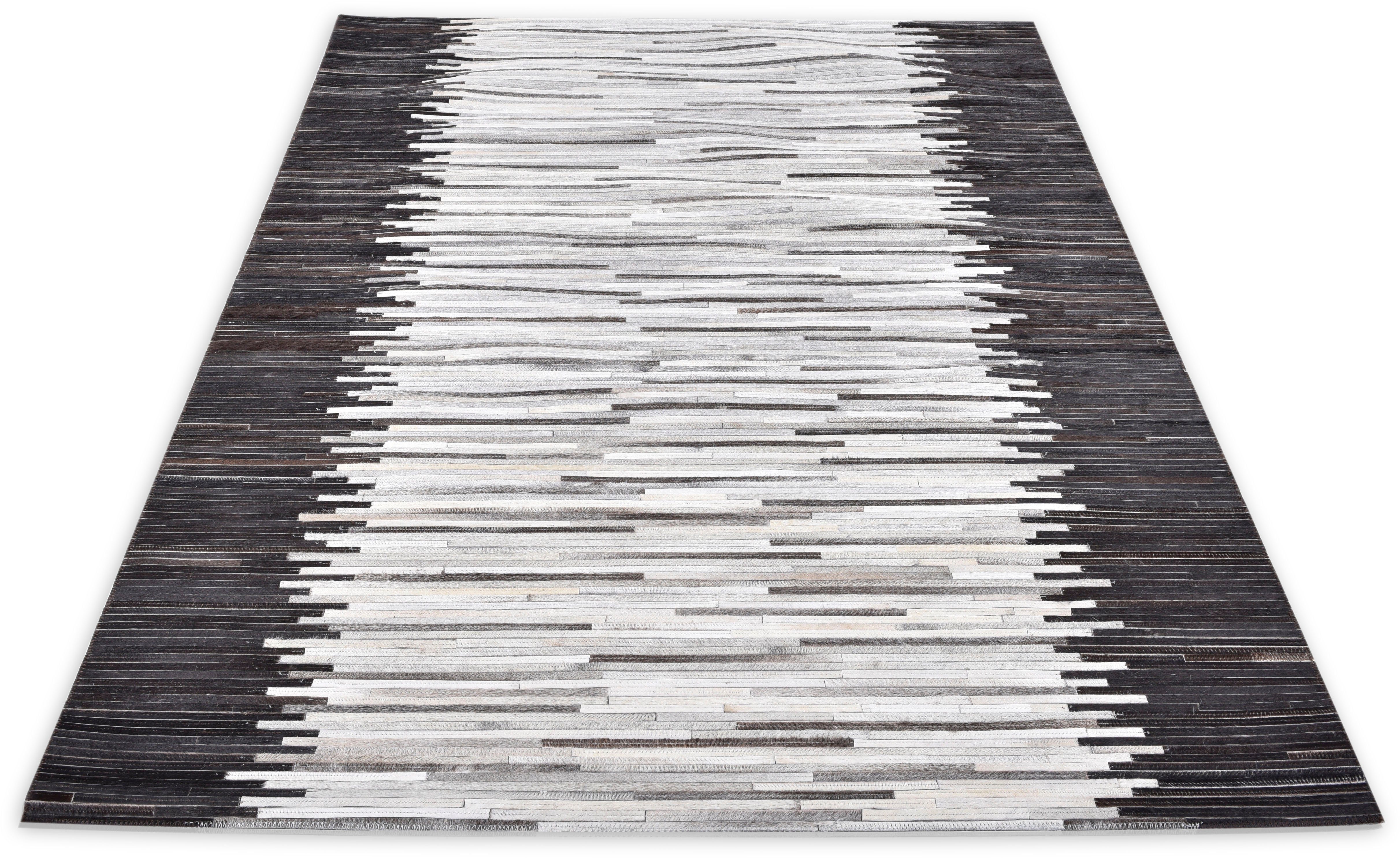 THEKO Vachtvloerkleed Kobe-strepen Patchwork, met de hand genaaid, echte runderhuid in natureltinten dieren vloerkleden maat 70 cm x 140 cm x 3 mm