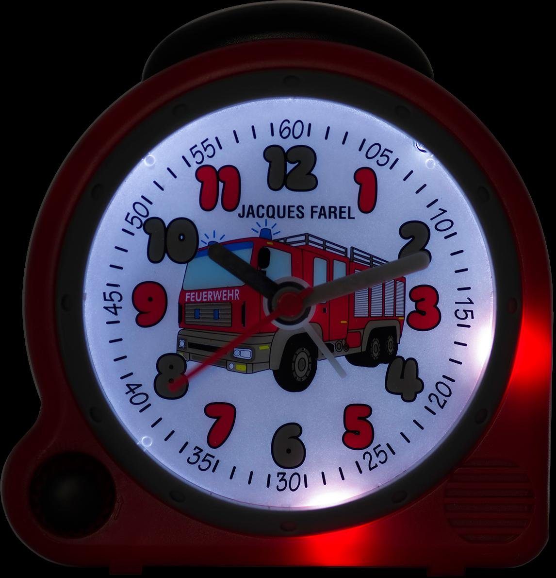 Jacques Farel Kinderwekker Happy Sound, brandweerauto, AVC 02FIRE Quartzwekker, leerwekker, brandweer, cadeau-idee, schoolbegin, kinderkamer