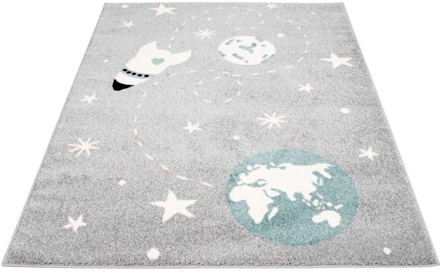 Carpet City Kindervloerkleed Bubble Kids 1319 Speelkleed, heelal, raket, zachte pool, gemakkelijk in onderhoud