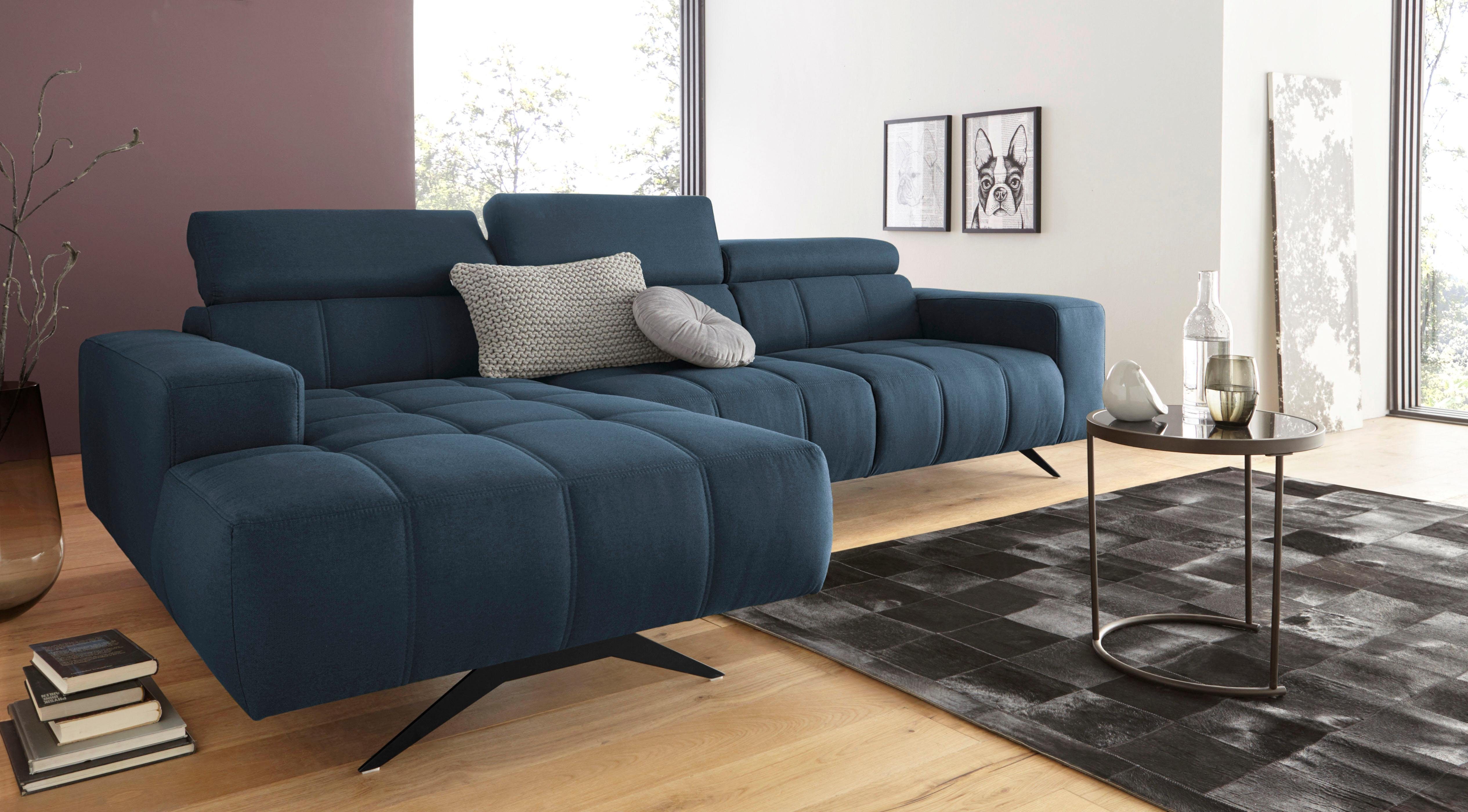 DOMO collection Hoekbank Trento L-vorm, met sledevoet of enkele voet naar keuze met verstelbare hoofdsteun, récamier links/rechts bestelbaar