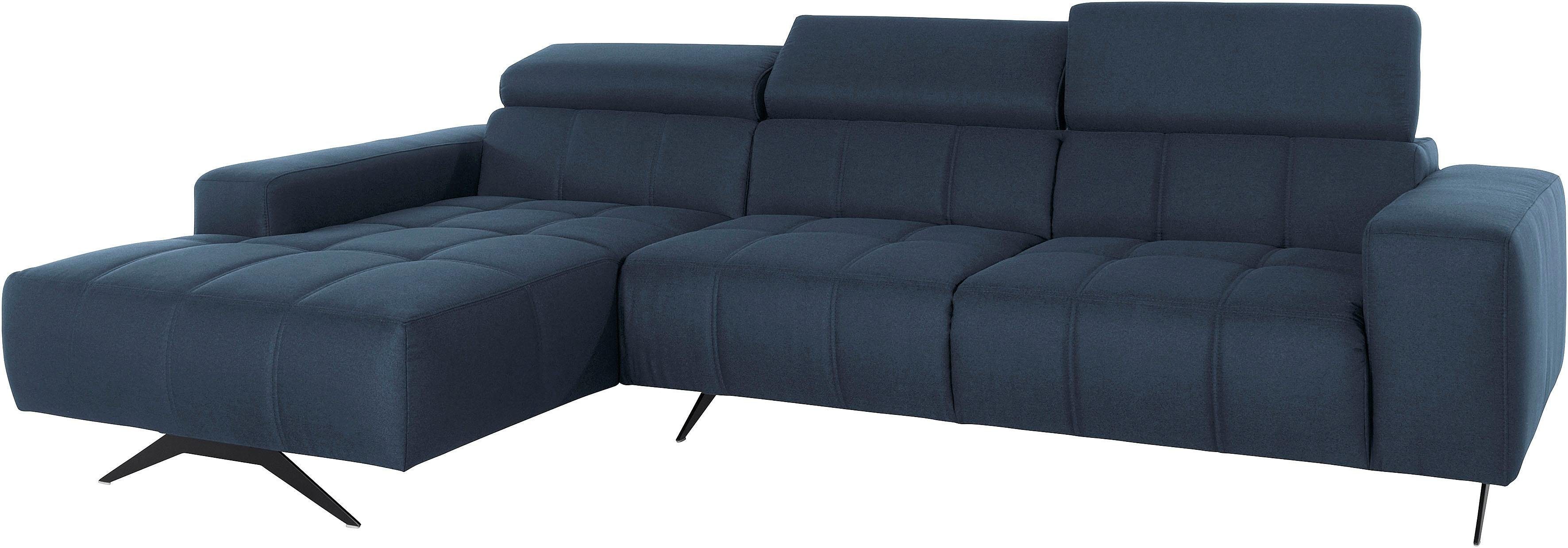 DOMO collection Hoekbank Trento L-vorm, met sledevoet of enkele voet naar keuze met verstelbare hoofdsteun, récamier links/rechts bestelbaar