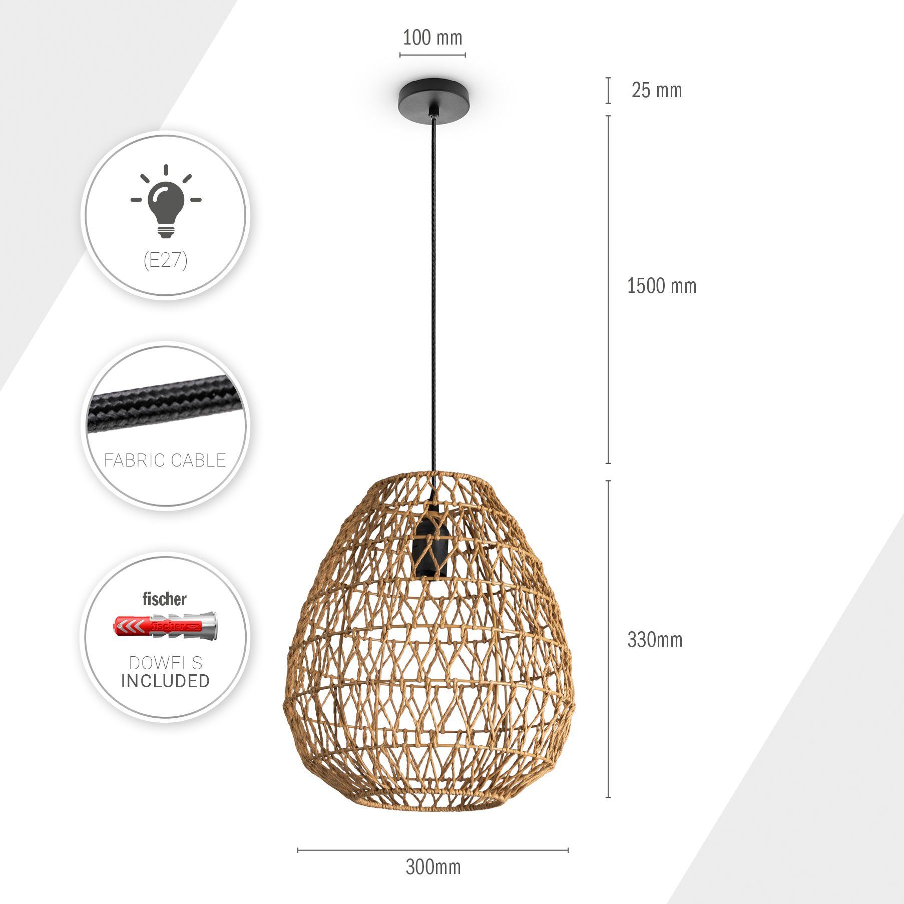 Paco Home Hanglamp KAGEEG Mand hanglamp rattan look boho eetkamerlamp E27 Scandi