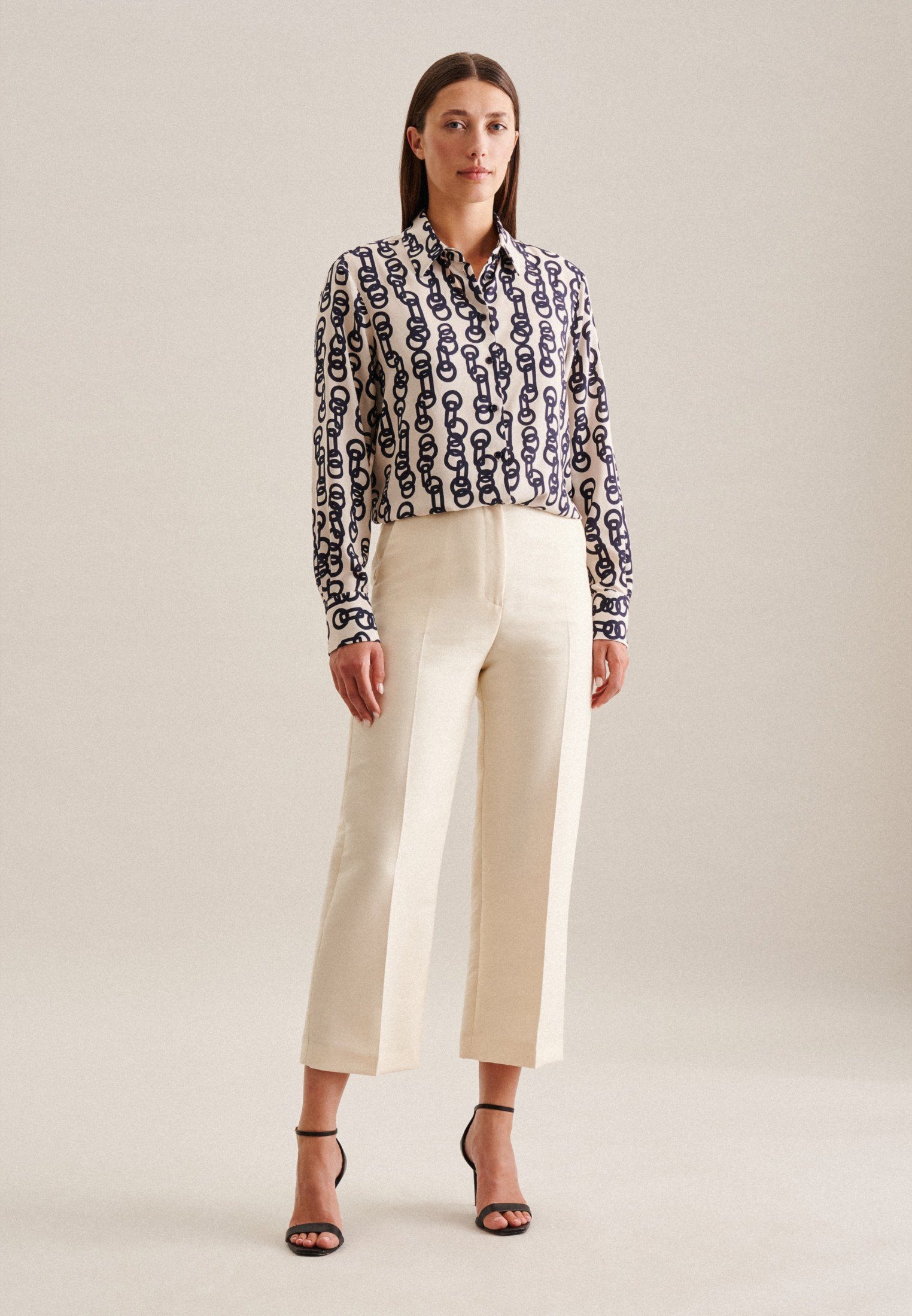 seidensticker Overhemdblouse Zwarte roos Lange mouwen kraag kettingenprint