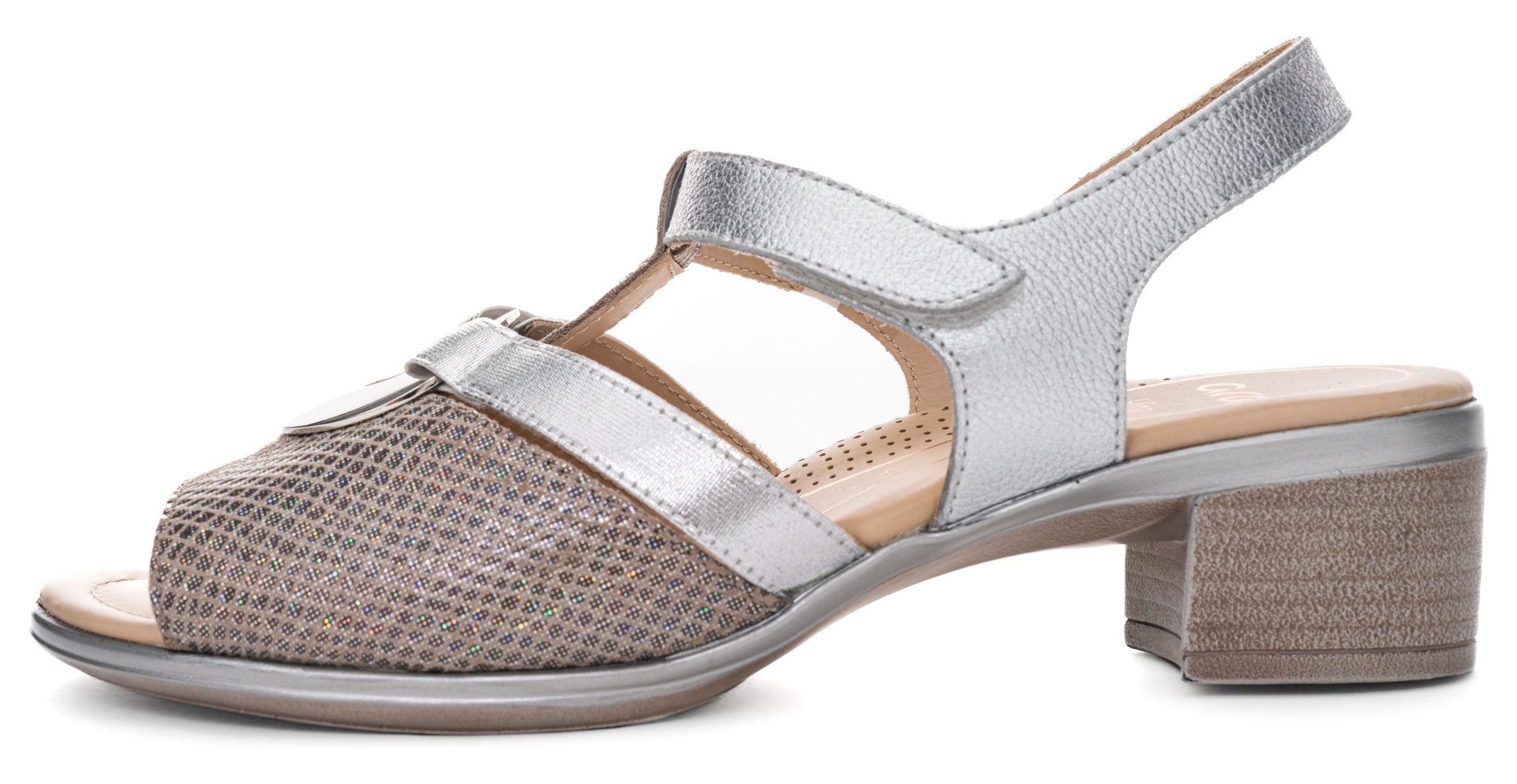 Ara Sandaaltjes Lugano , feestdag schoen, glittersandaal, kitten heel met blokhak, h-breedte