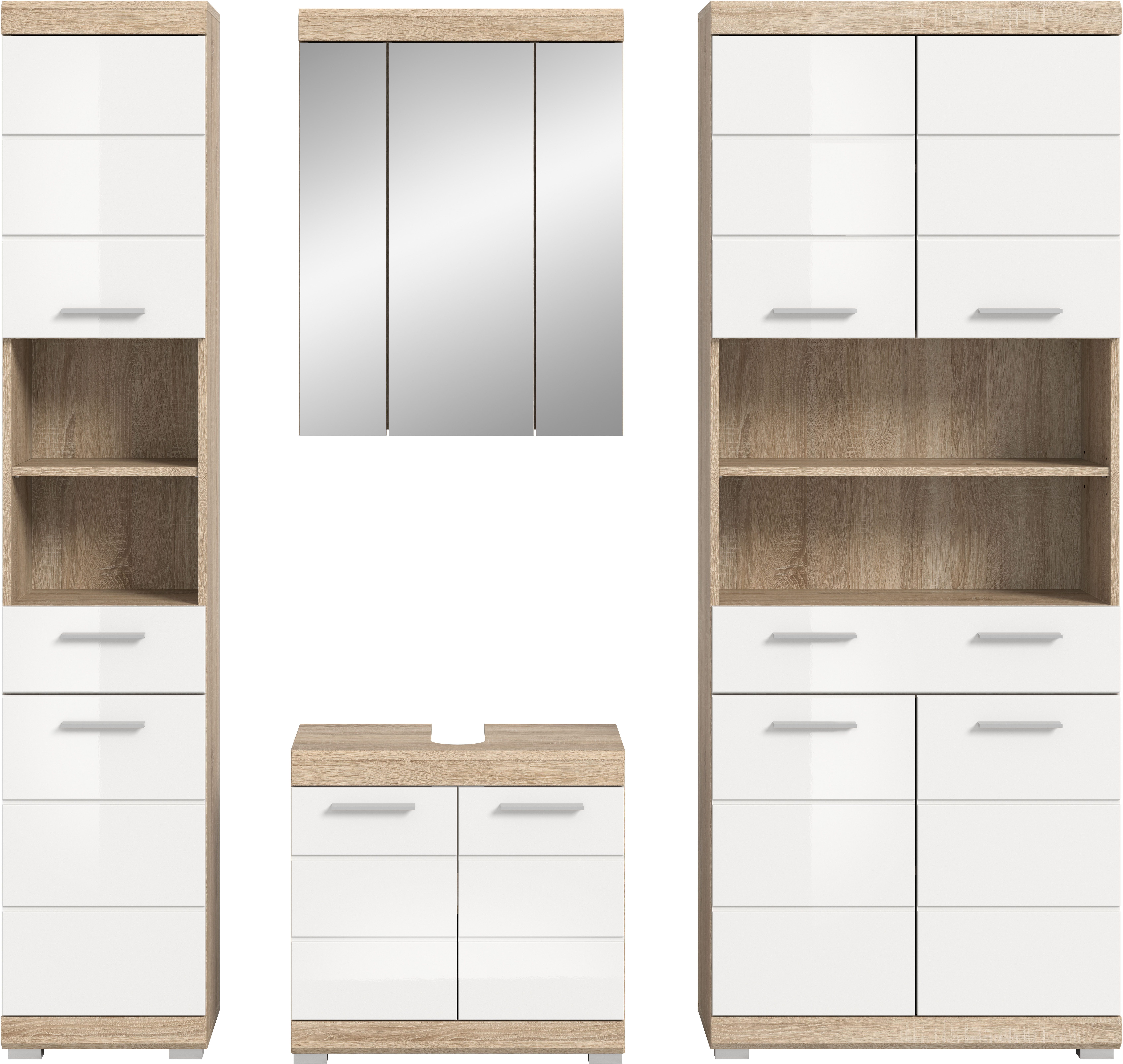 INOSIGN Badkamerserie Siena, 4-delig, bestaande uit: Smalle hoge kast, WBU, spiegelkast, brede hoge kast (set, 4-delig)