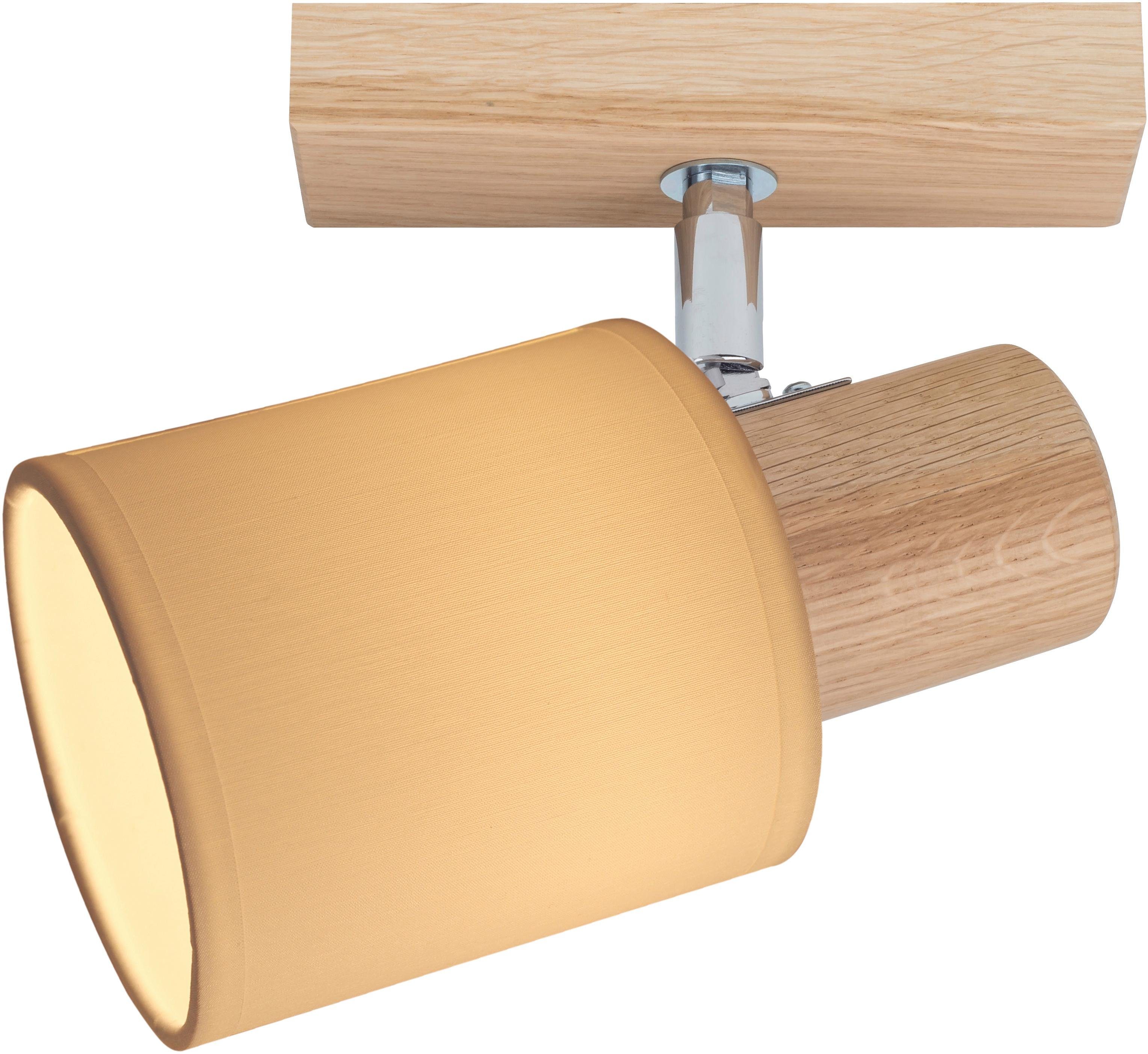 SPOT Light Plafondlamp TREEHOUSE Natuurproduct van eikenhout, met flexibele lampenkop, kap van stof (1 stuk)