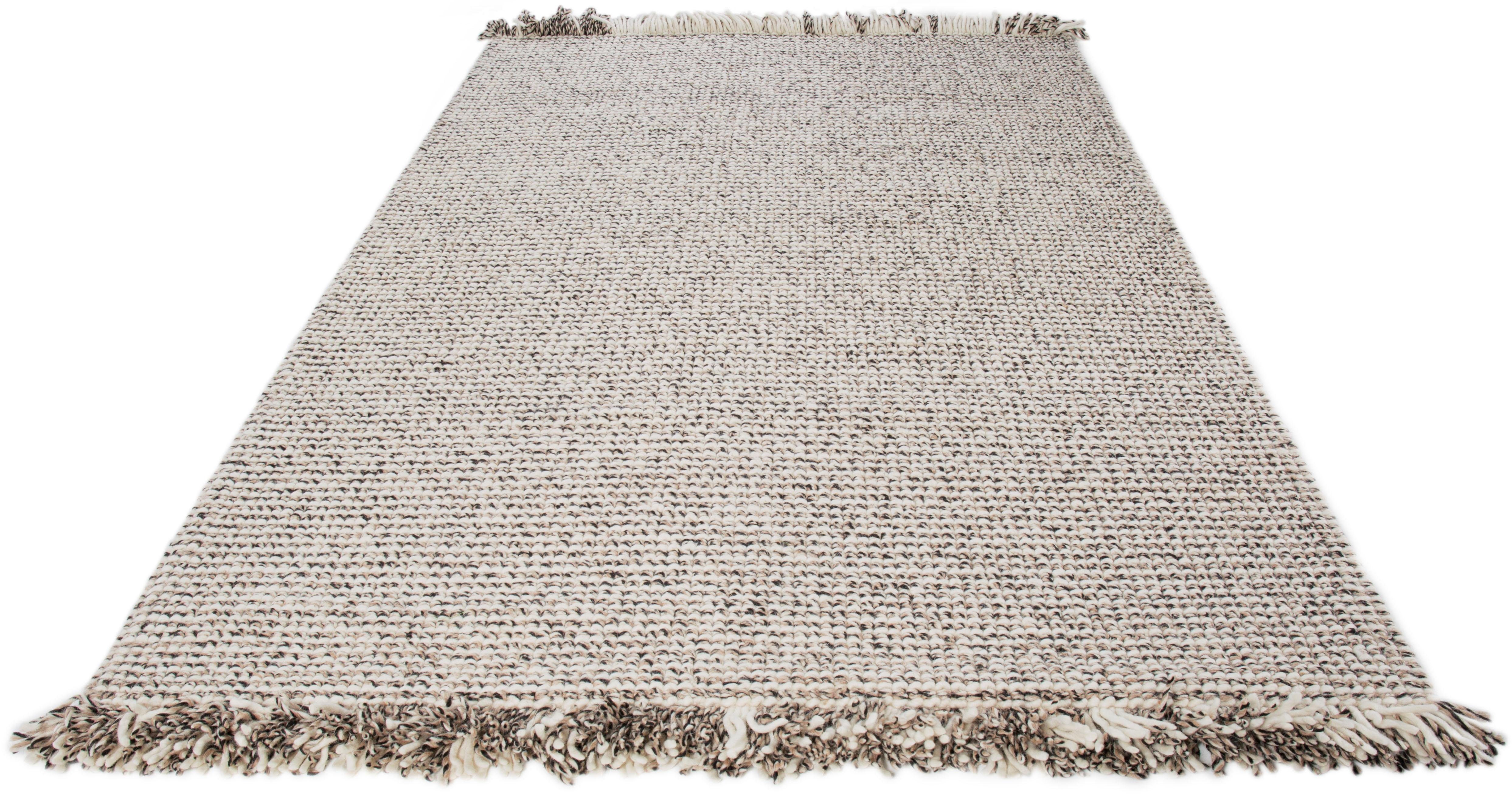 LUXOR living Wollen kleed Lasse Handgeweven vloerkleed, zuivere wol, met de hand geweven, mêlee, met franje moderne vloerkleden maat 70x140 cm grijs