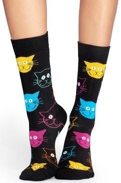happy socks sokken cat met kleurrijke kattengezichten zwart