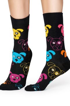 happy socks sokken dog met kleurrijke hondengezichten zwart