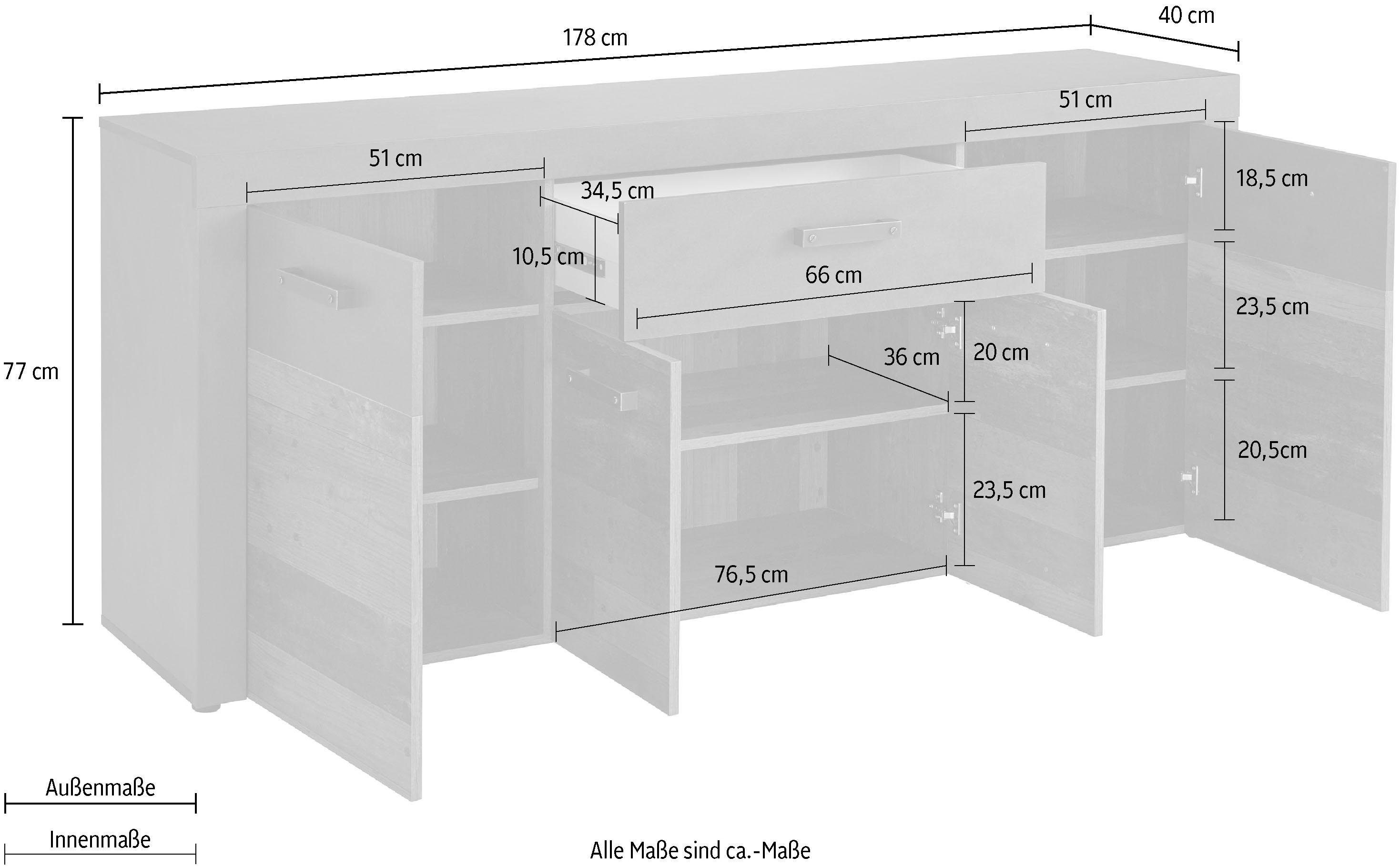 INOSIGN Dressoir Ilana Commode met lade en 8 vakken, breedte 178 cm