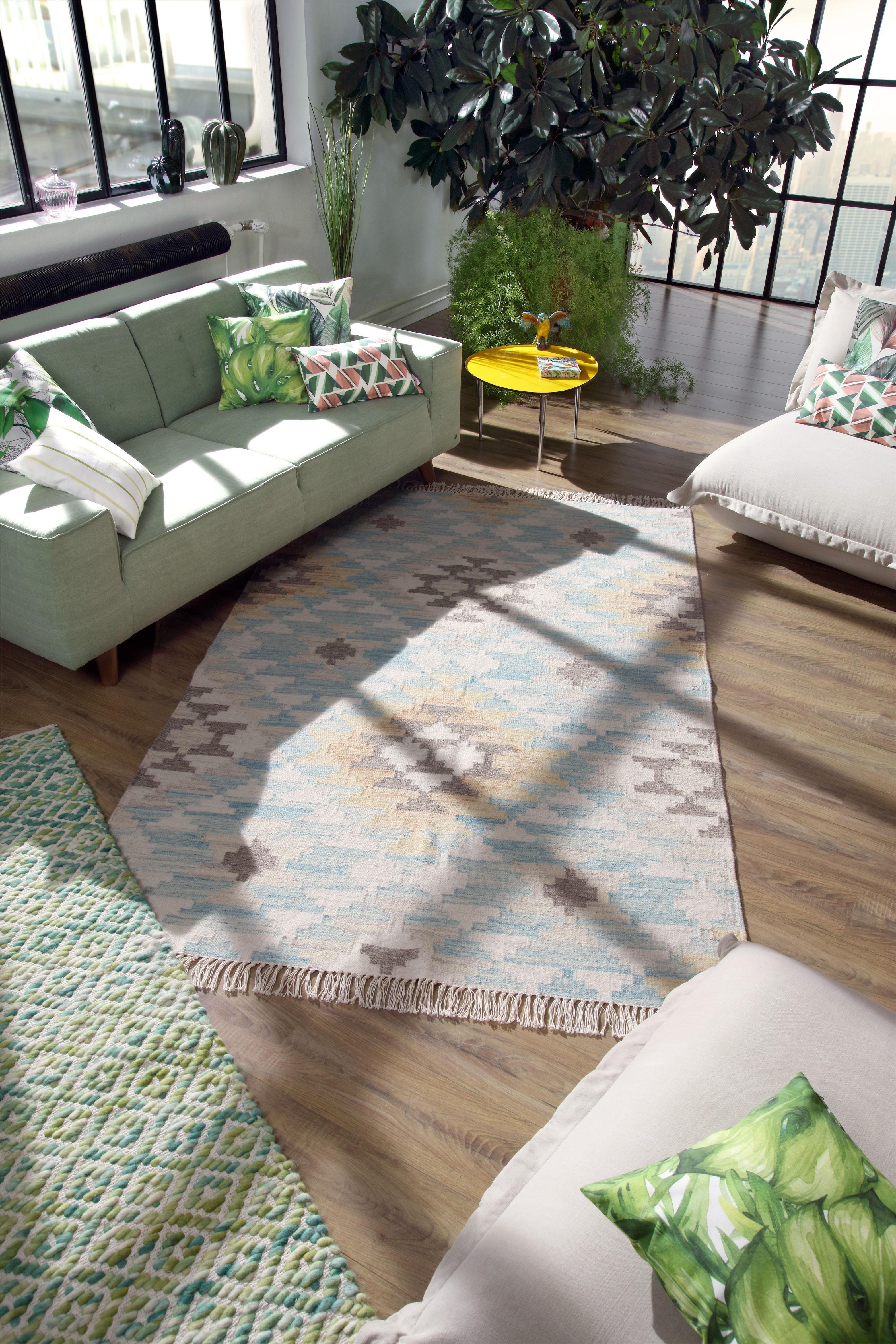 TOM TAILOR HOME Vloerkleed Check Kelim met de hand geweven, met franje, boho-stijl