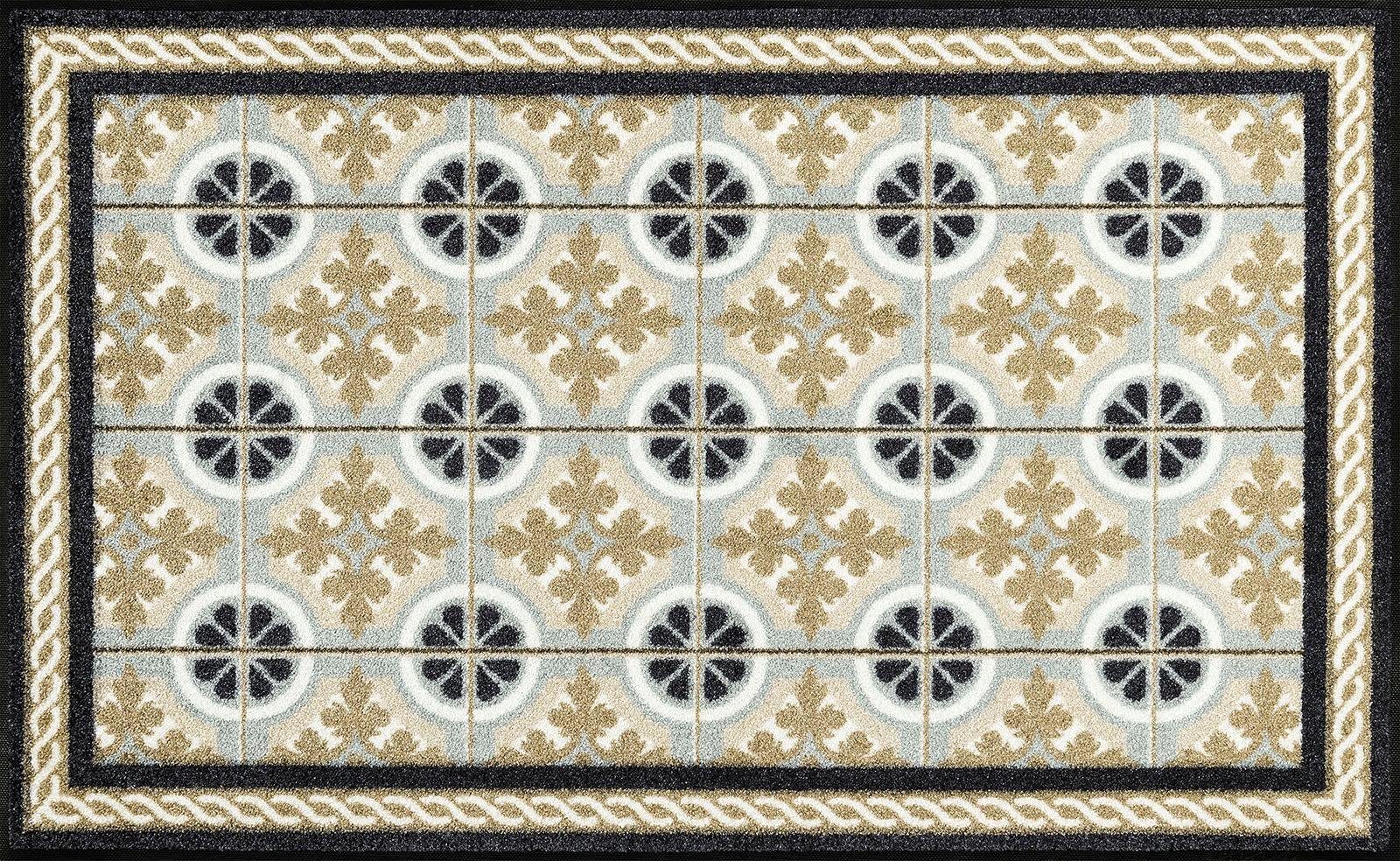 wash+dry by Kleen-Tex Vloerkleed Kitchen Tiles antislip, geschikt voor binnen en buiten, wasbaar moderne vloerkleden maat 75x120 cm beige