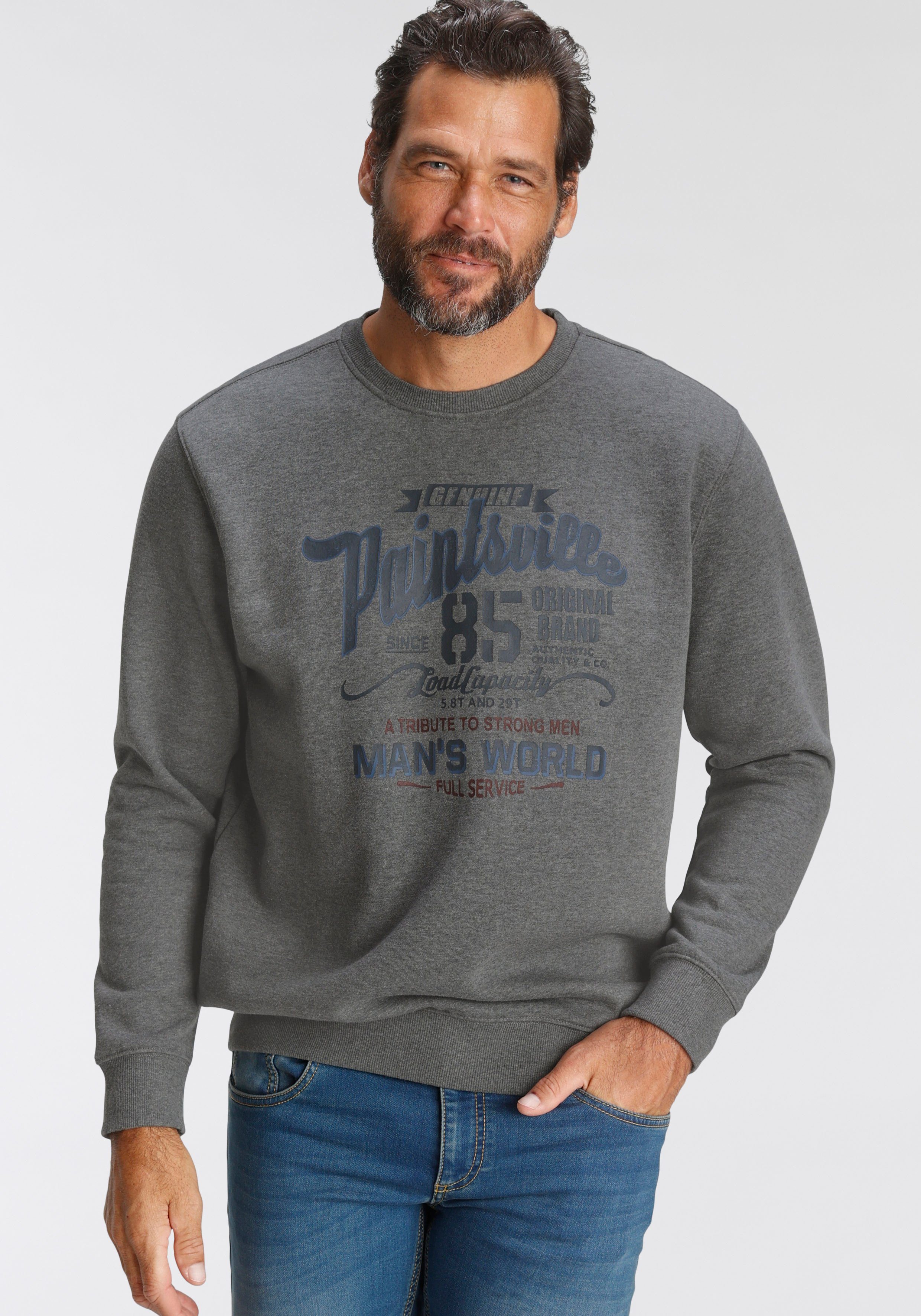 man's world sweatshirt met borstprint grijs