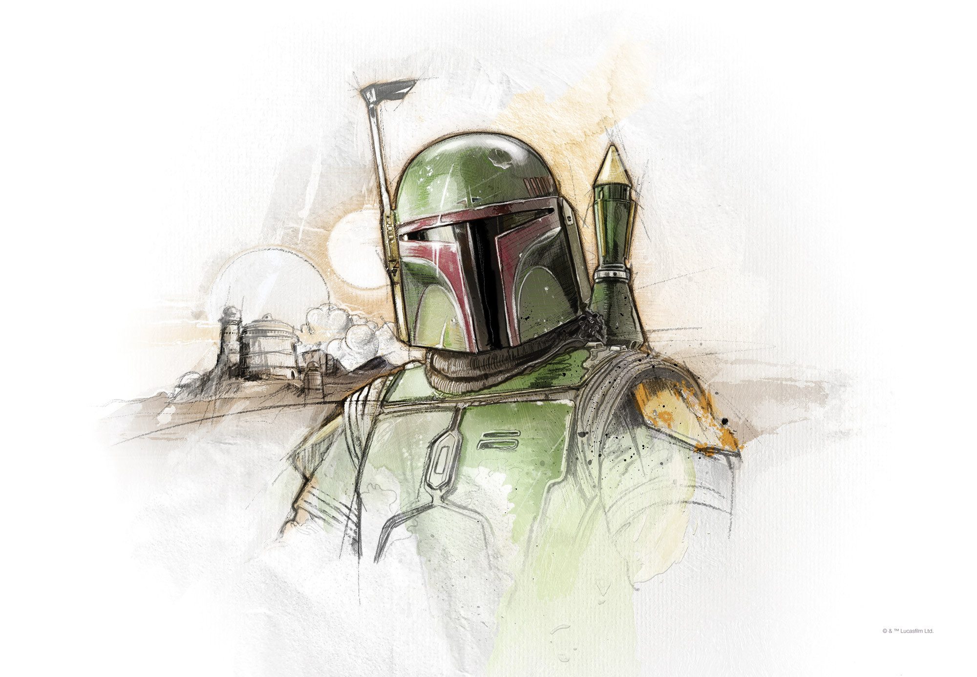 Komar Artprint op linnen Star Wars Boba Fett Sketch 60 x 60 cm (breedte x hoogte) - kinderkamer, decoratie (1 stuk)